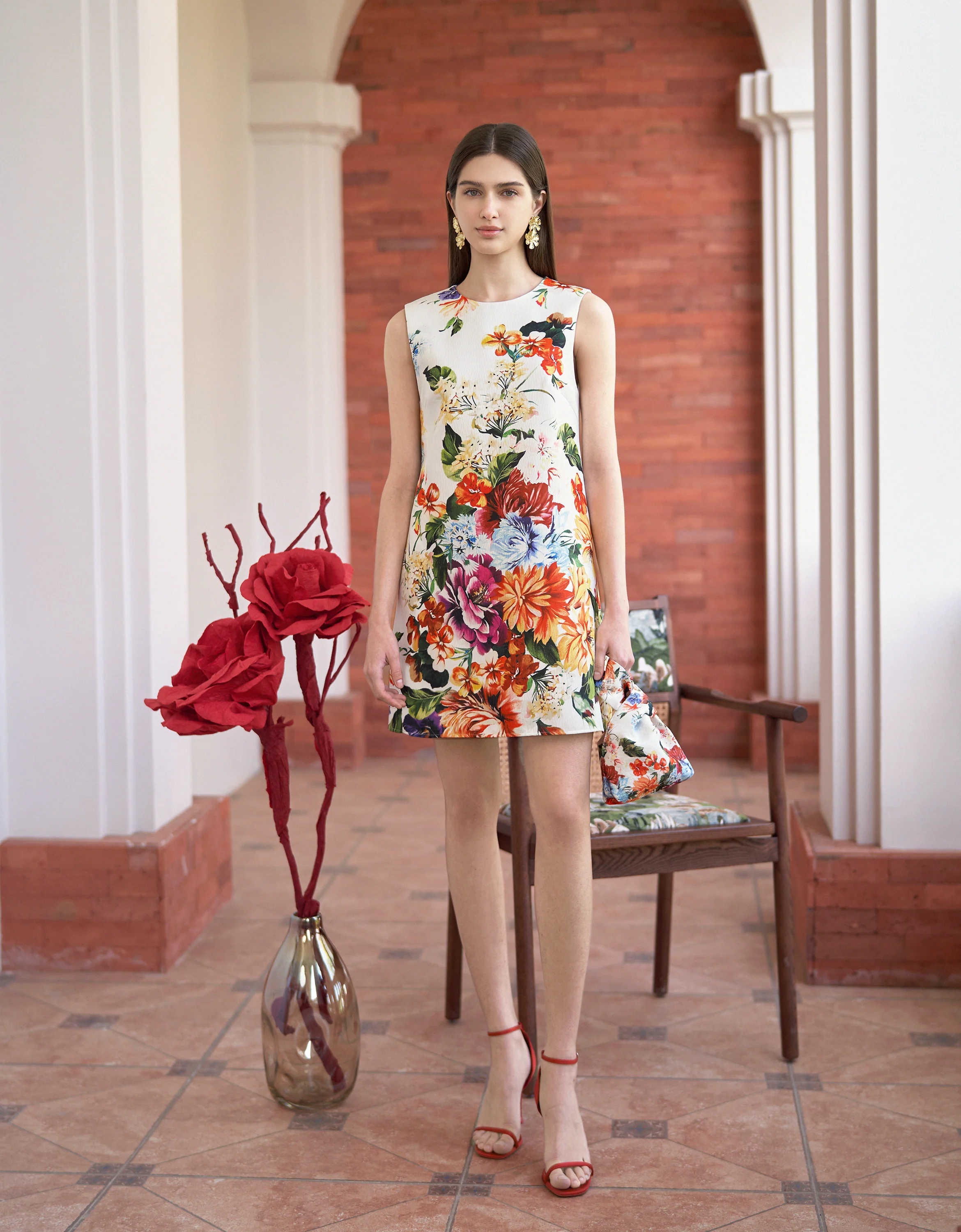 Floral Print Sleeveless A-line Dress - Image 3