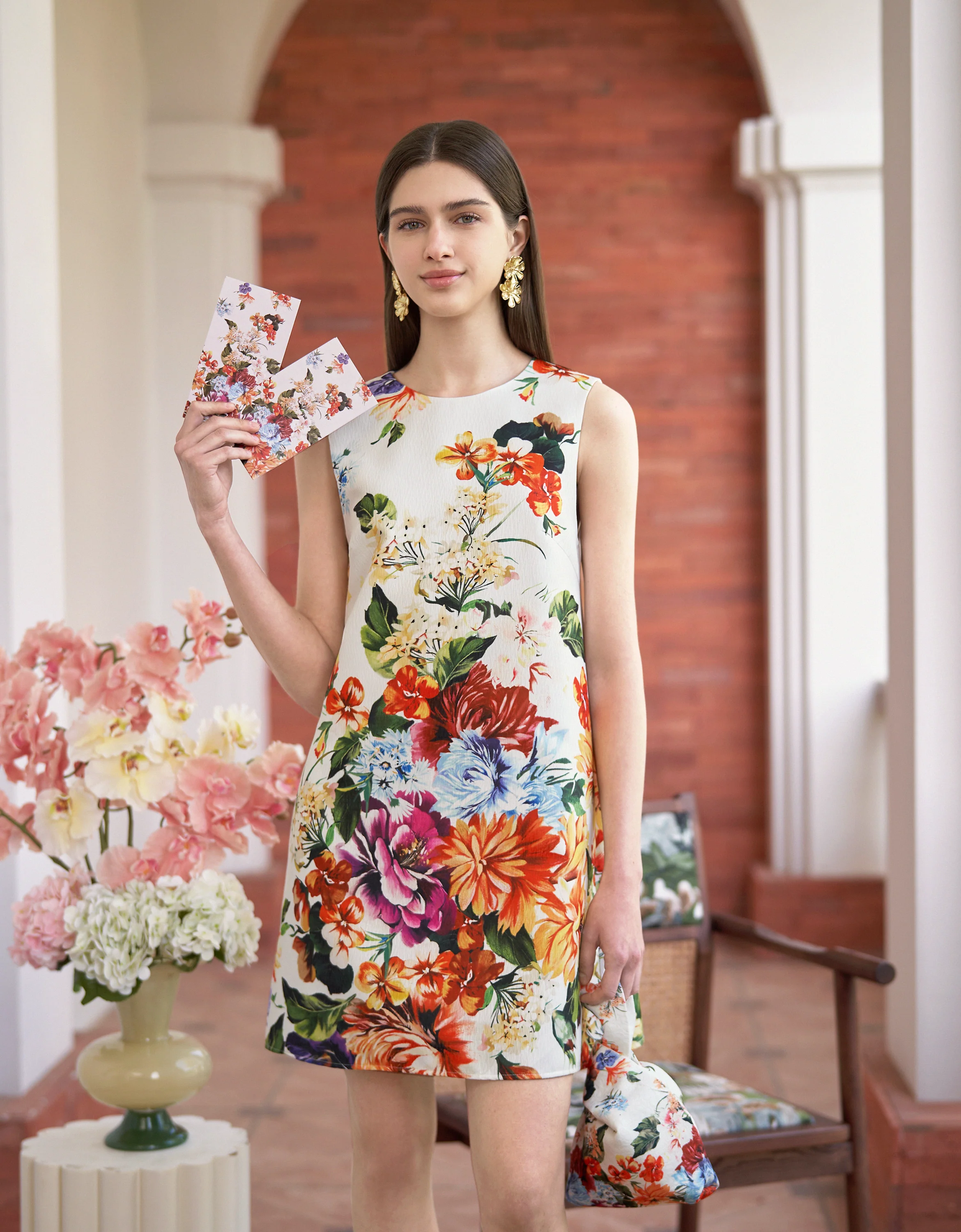 Floral Print Sleeveless A-line Dress - Image 4