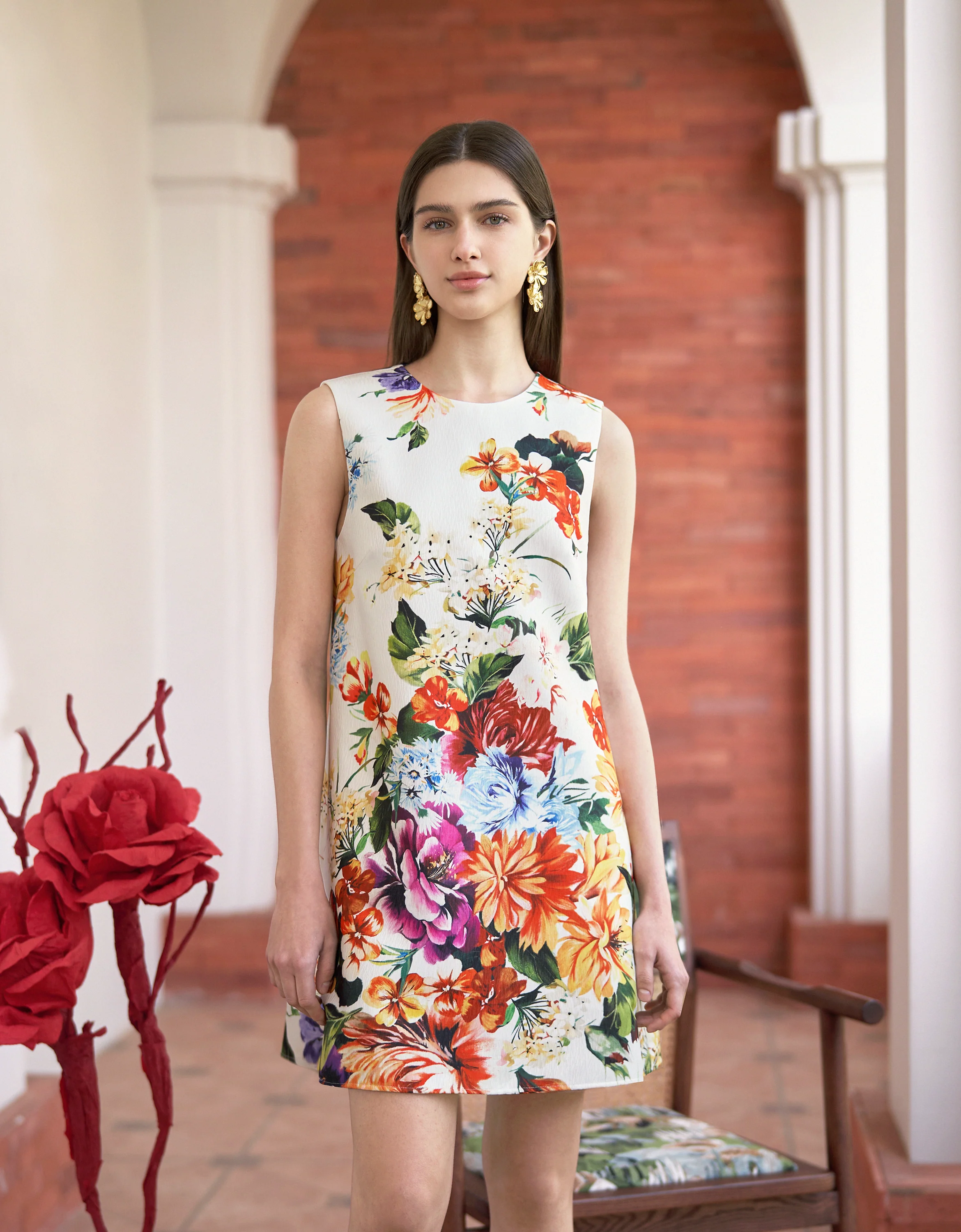 Floral Print Sleeveless A-line Dress - Image 5