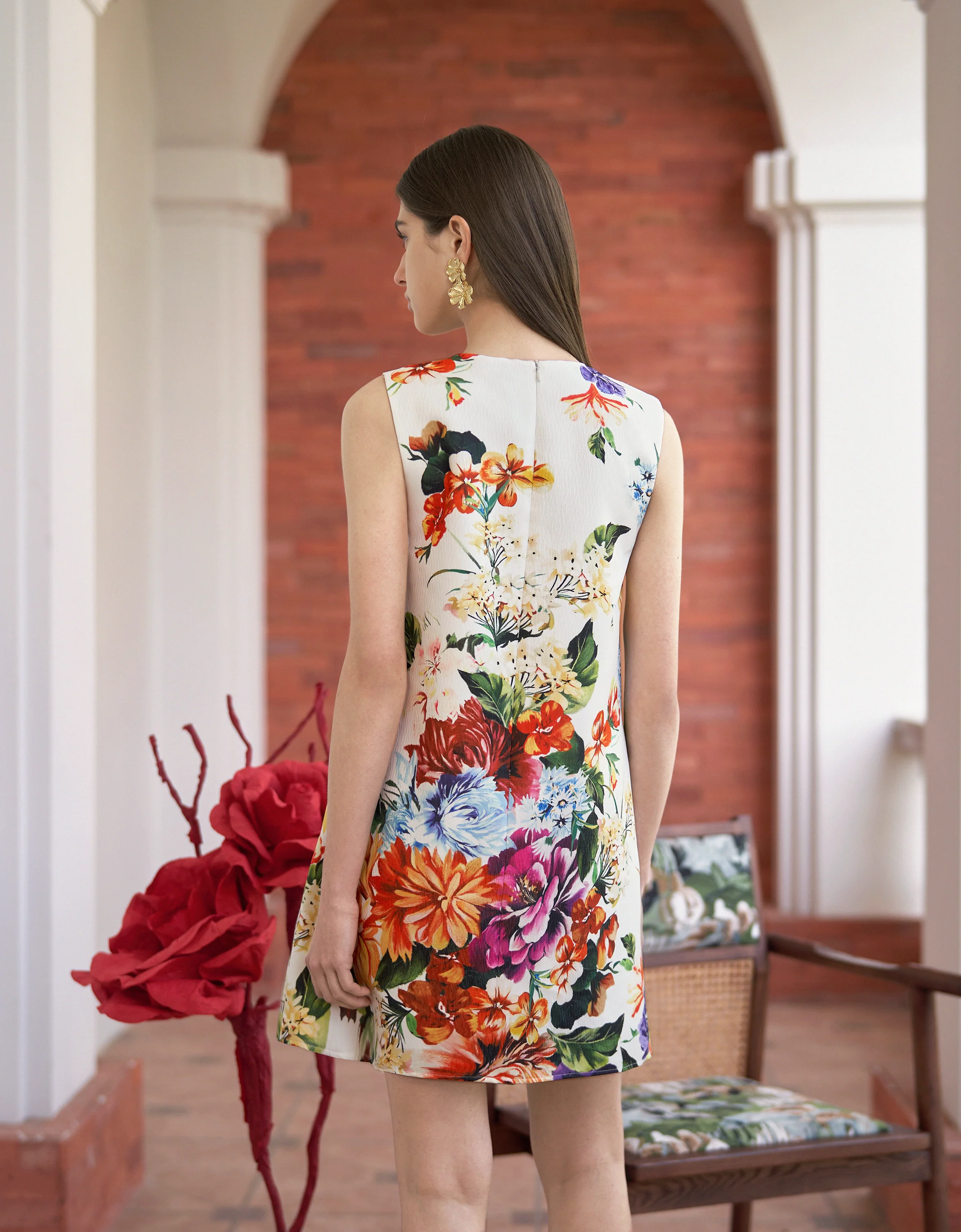 Floral Print Sleeveless A-line Dress - Image 6
