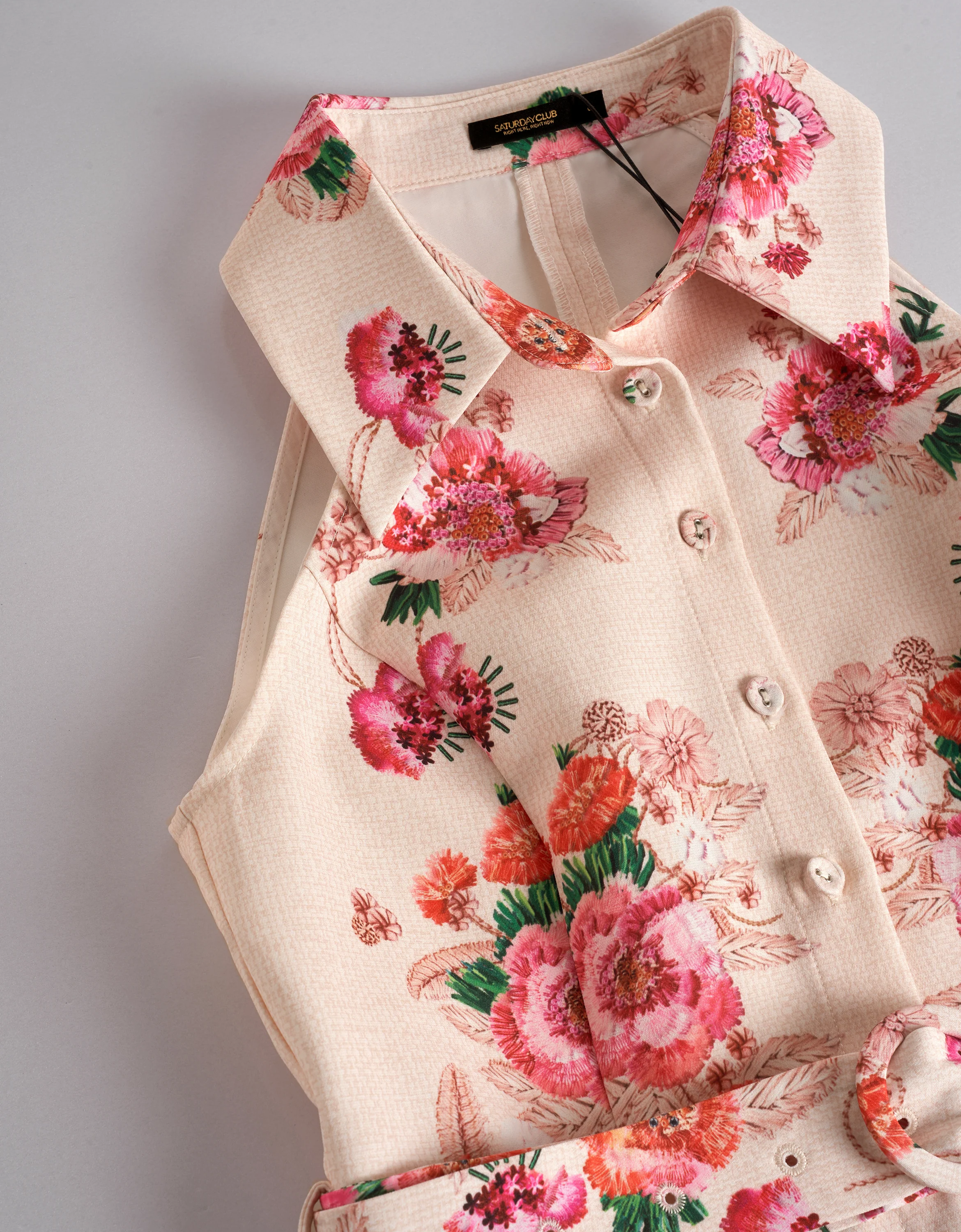 Floral Print Sleeveless Collared Romper - Image 5