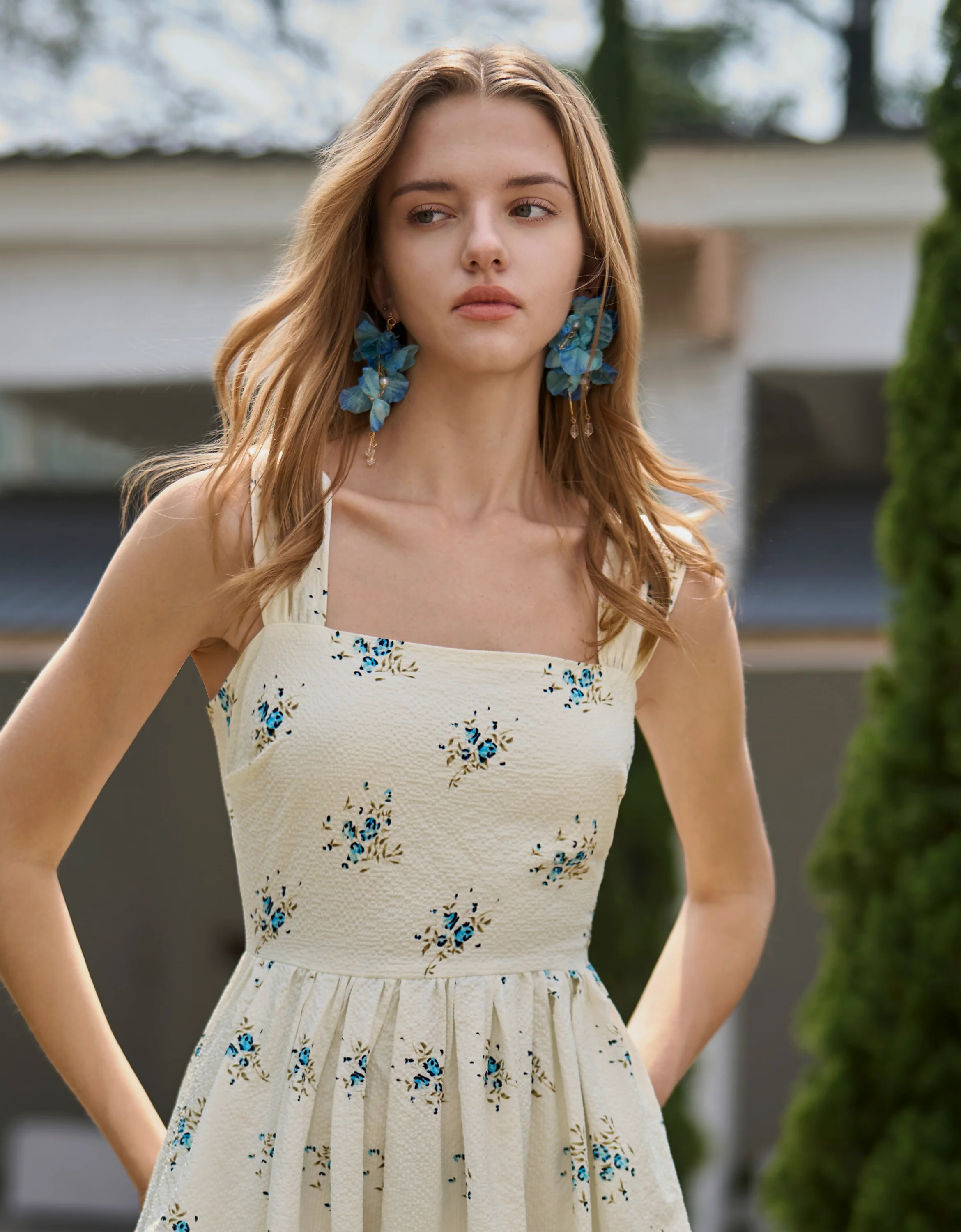 Floral Print Square Neck Midi Dress - Image 4