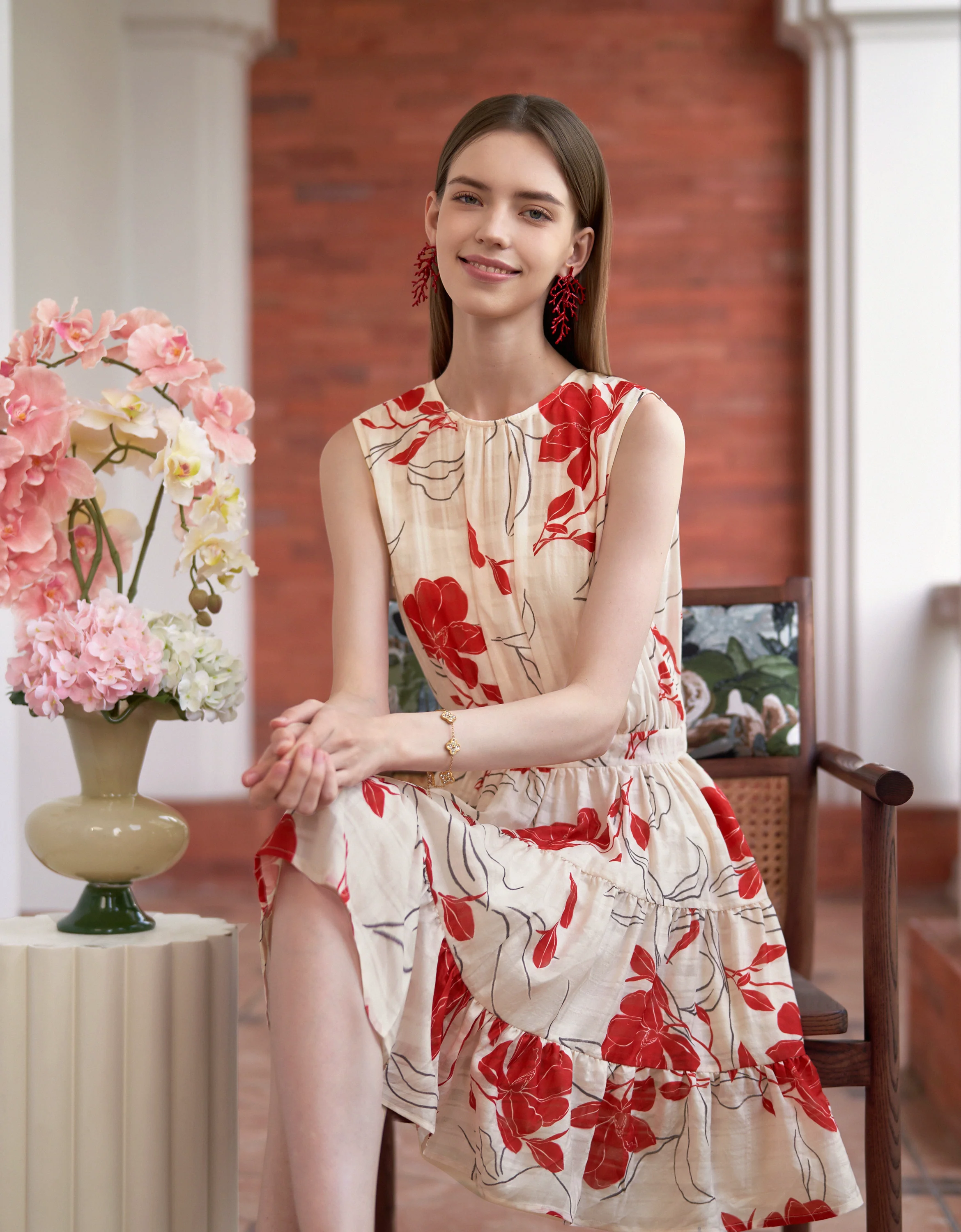 Floral Print Tiered Skirt Sleeveless Dress - Image 4