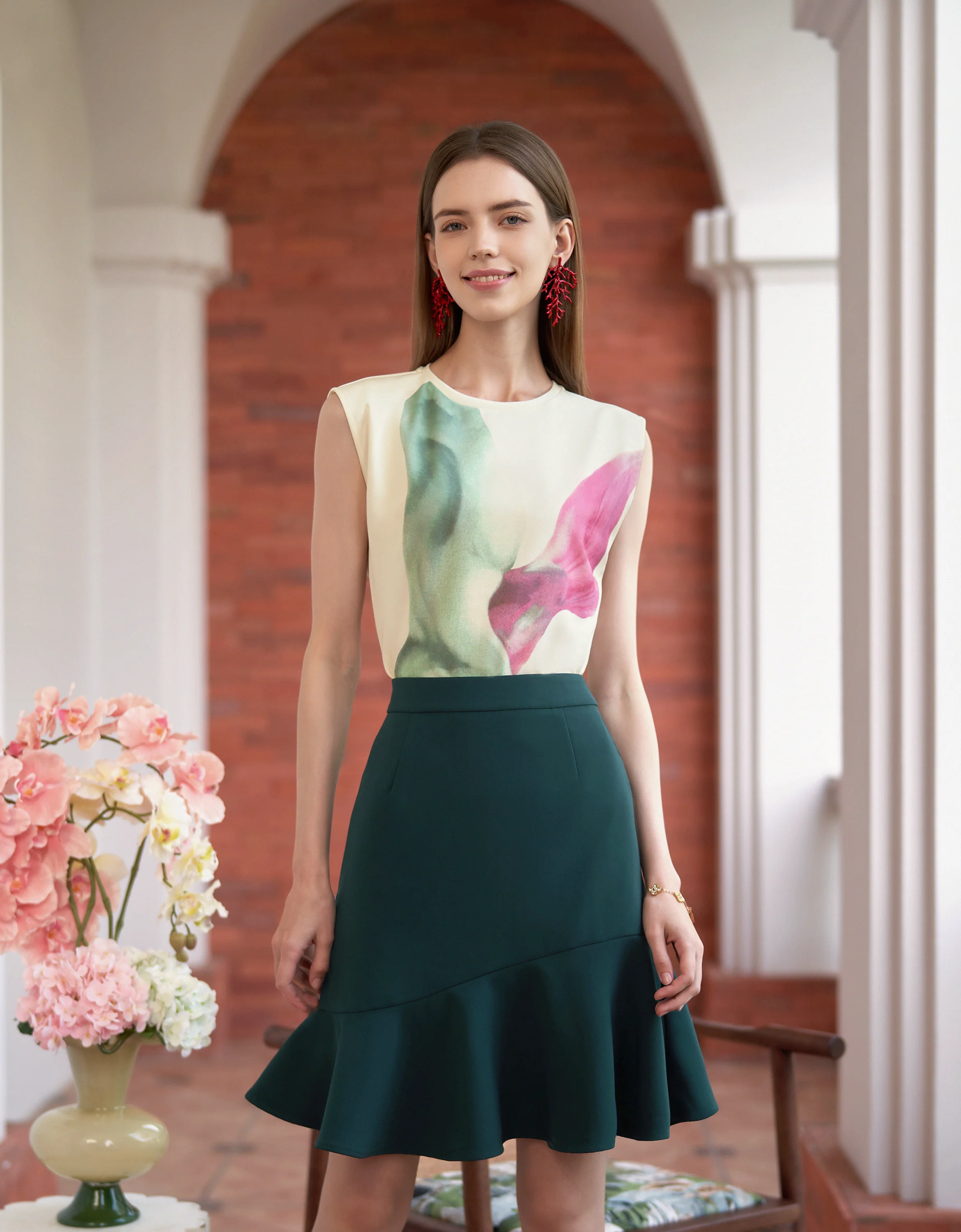 Floral Print Wide Shoulder Top - Image 3
