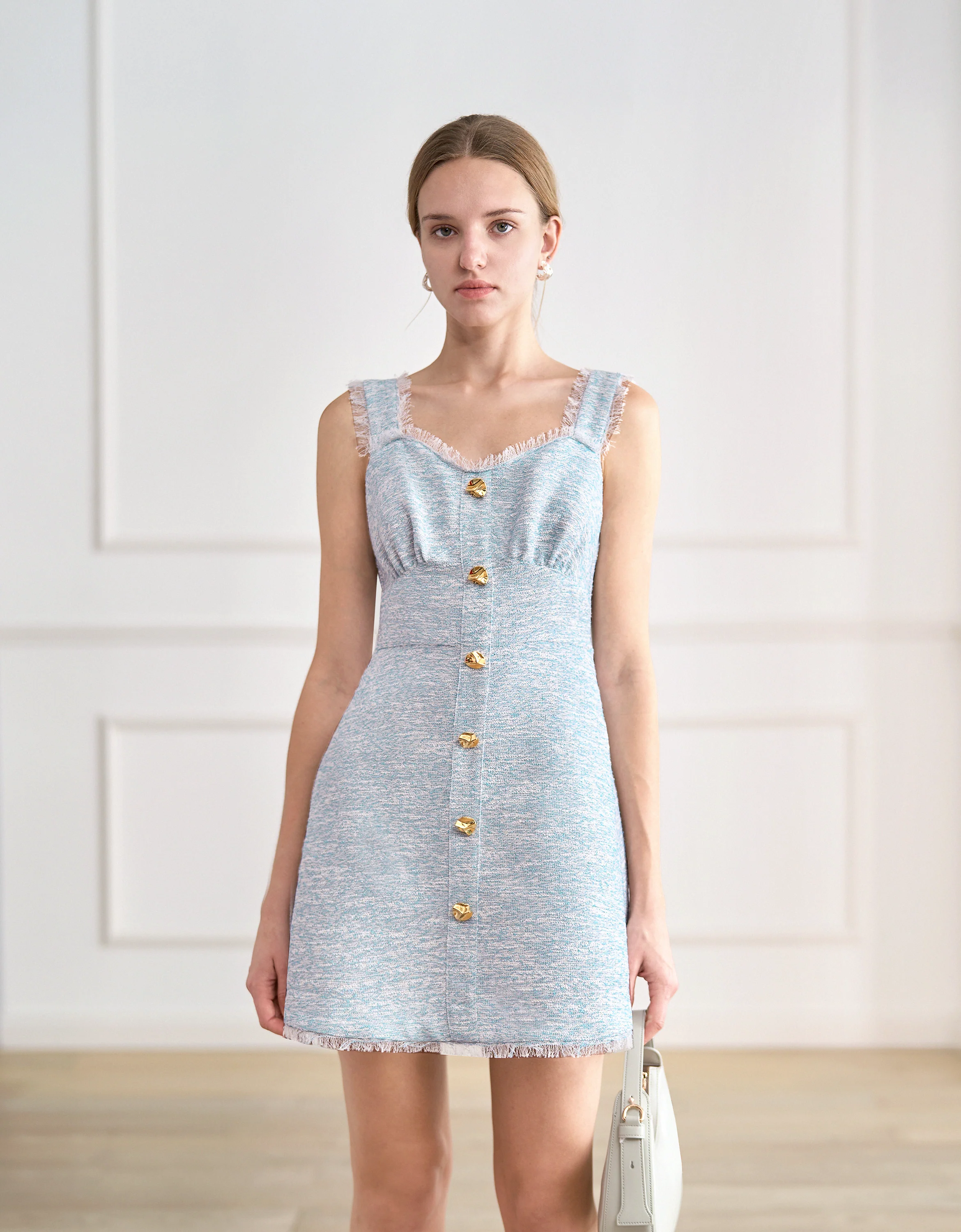 Fringe Trims Button Front Sleeveless Dress