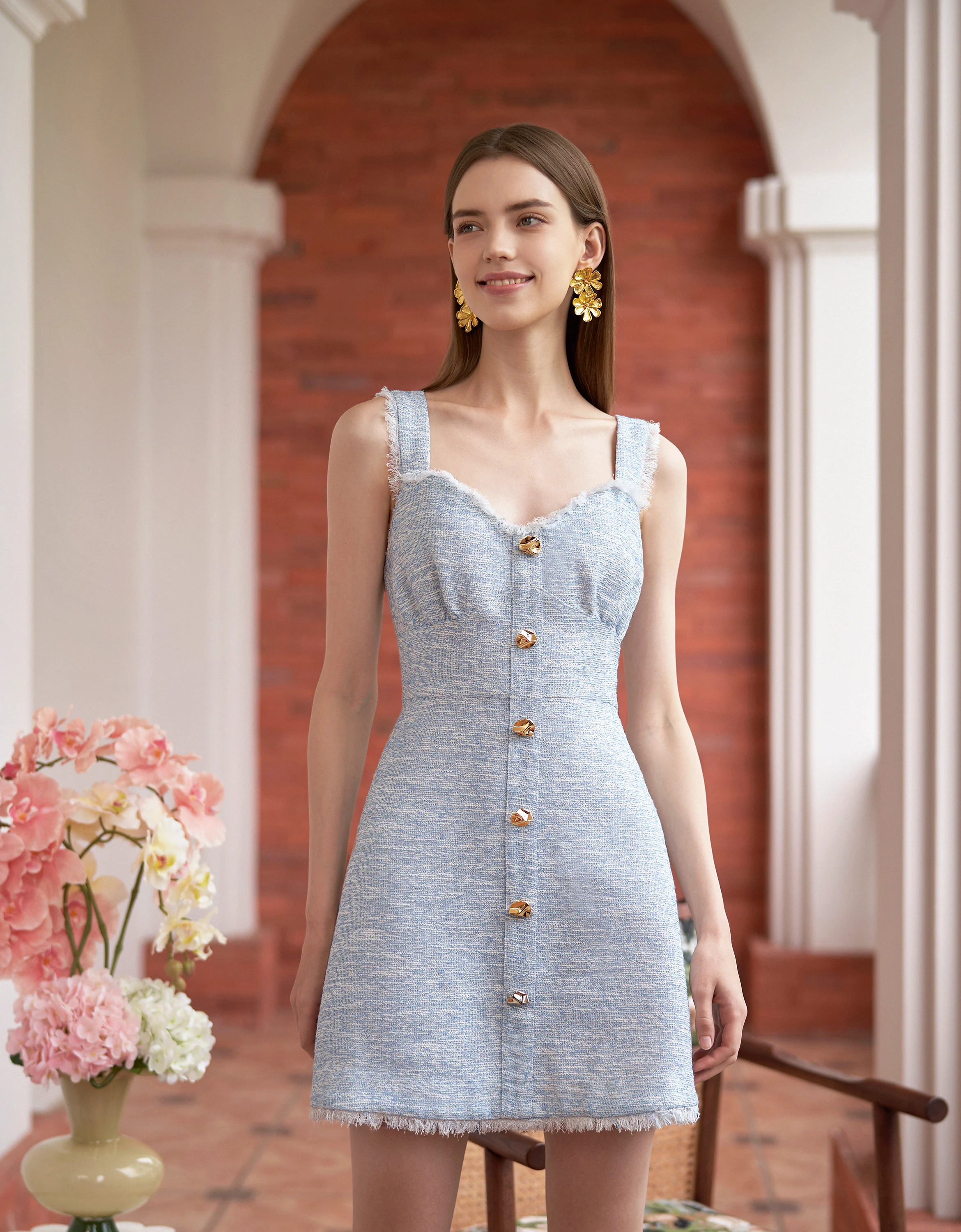 Fringe Trims Button Front Sleeveless Dress - Image 4