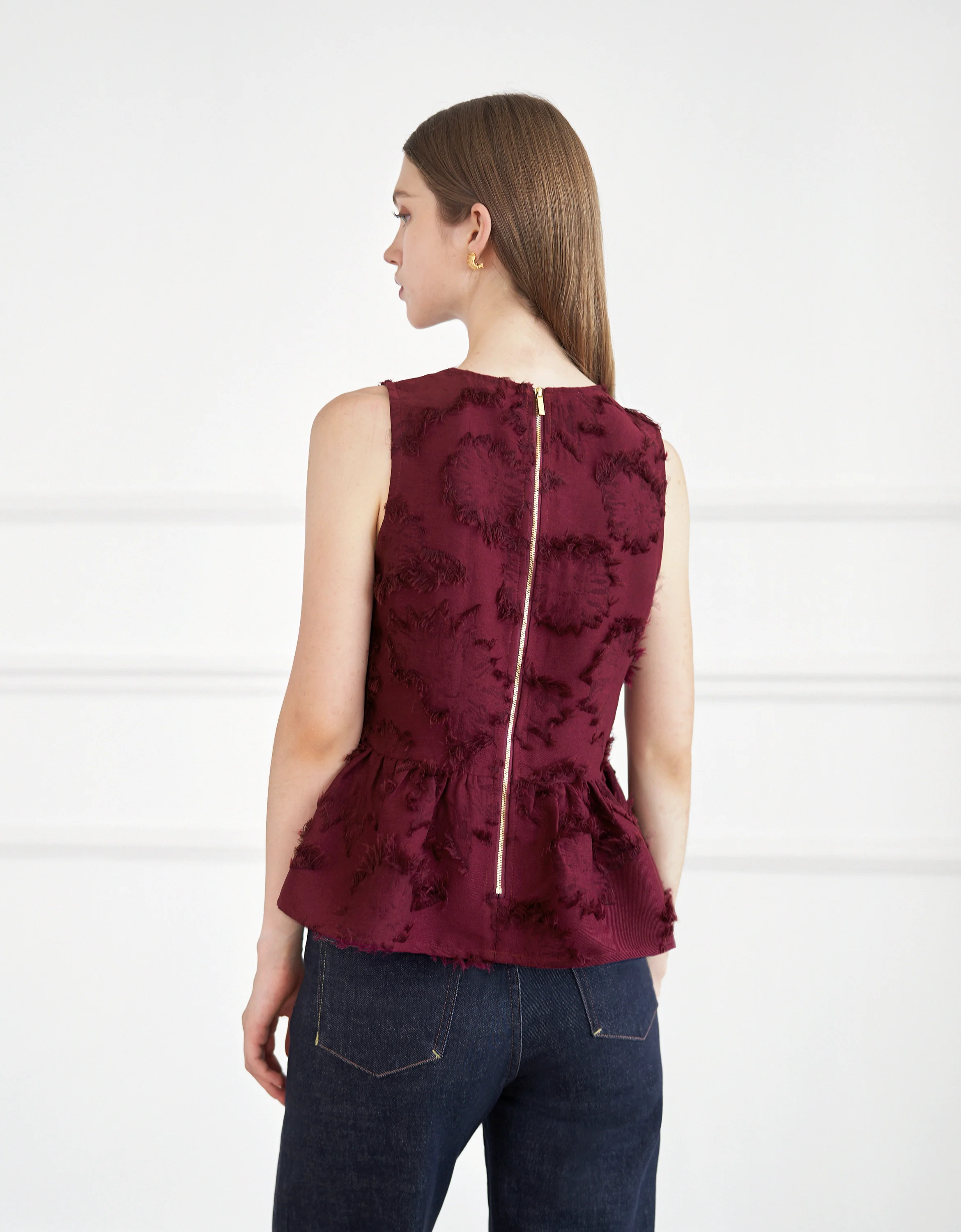 Fringed Jacquard Sleeveless Top - Image 3