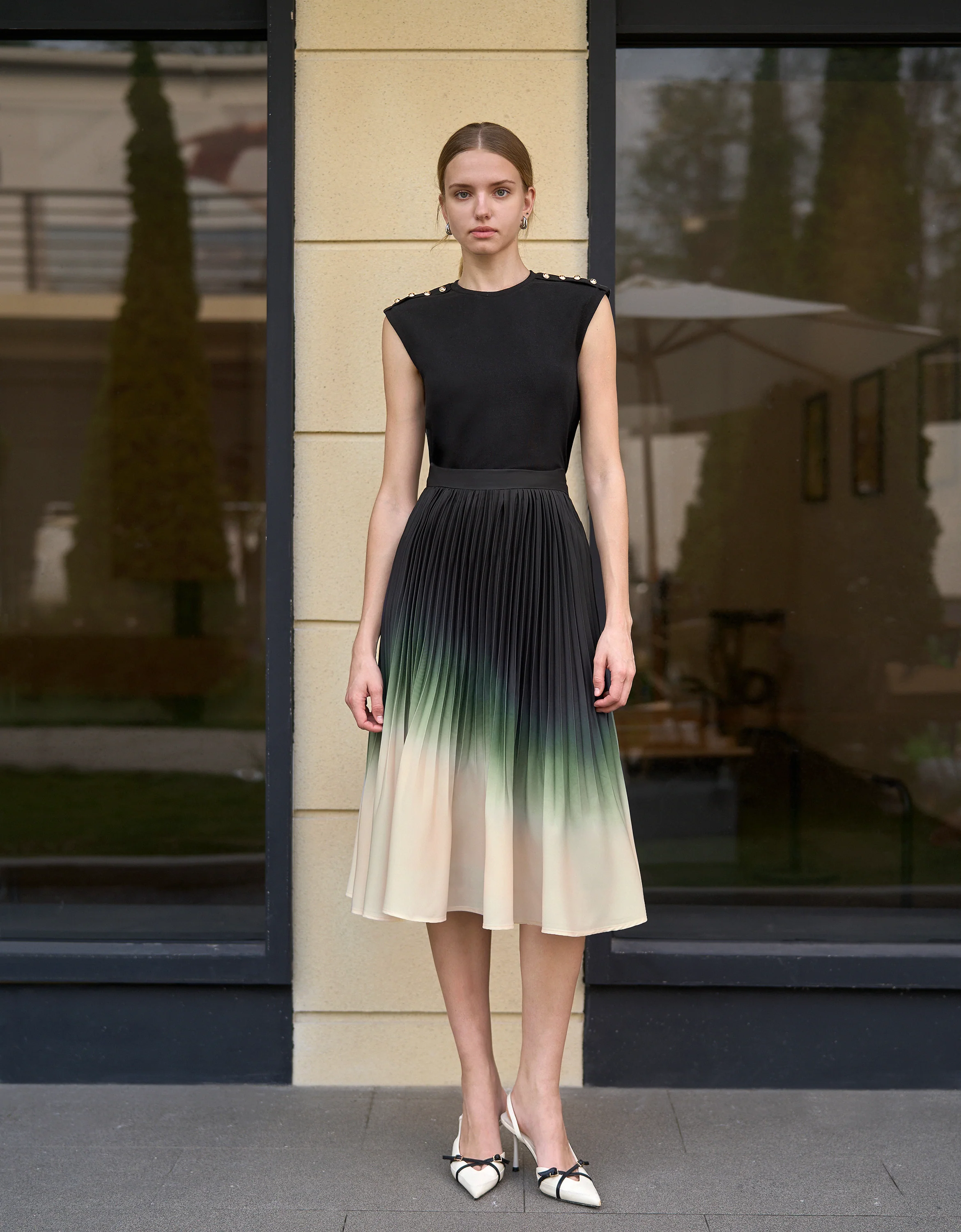 Gradient Print Pleated A-line Skirt