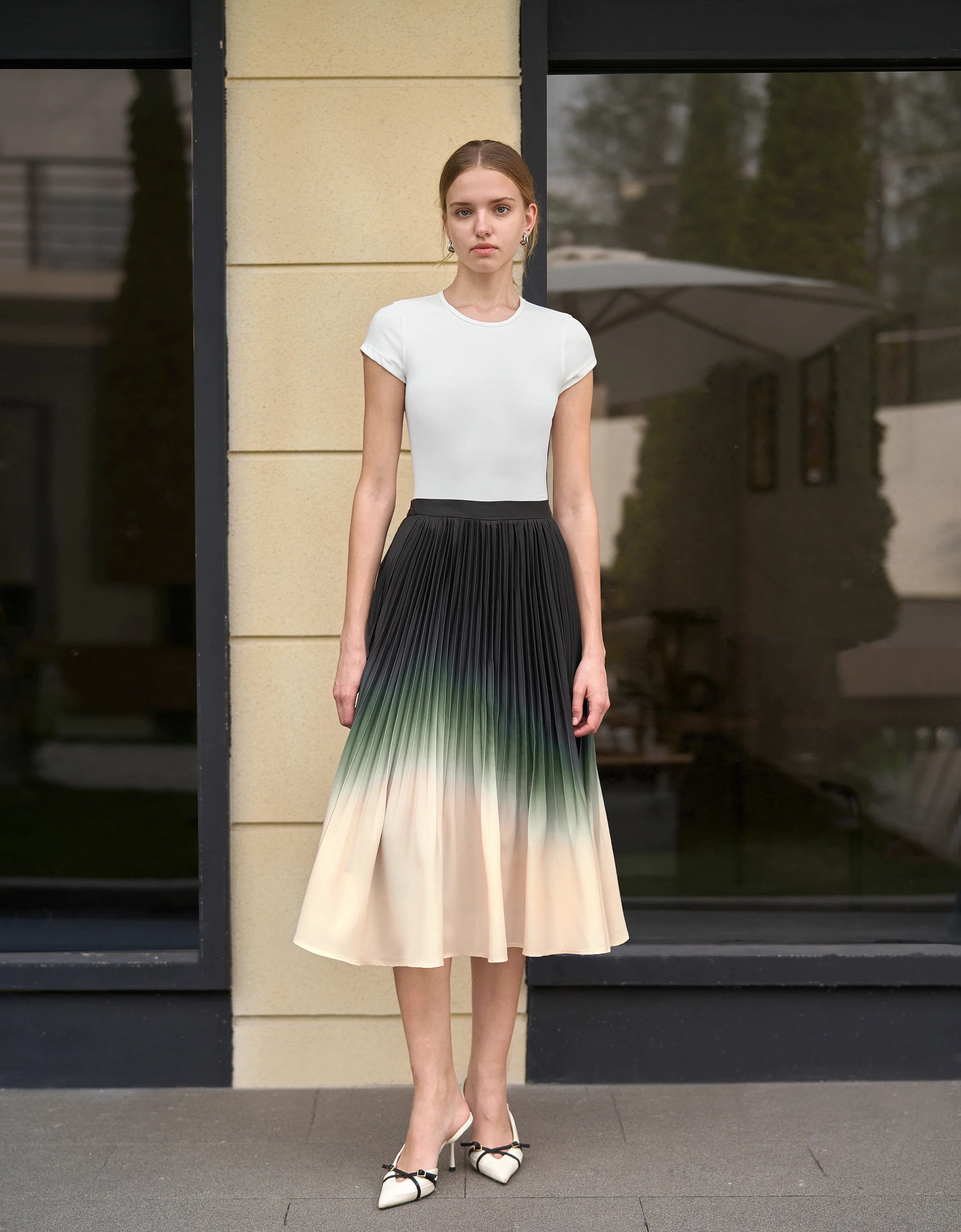 Gradient Print Pleated A-line Skirt - Image 5