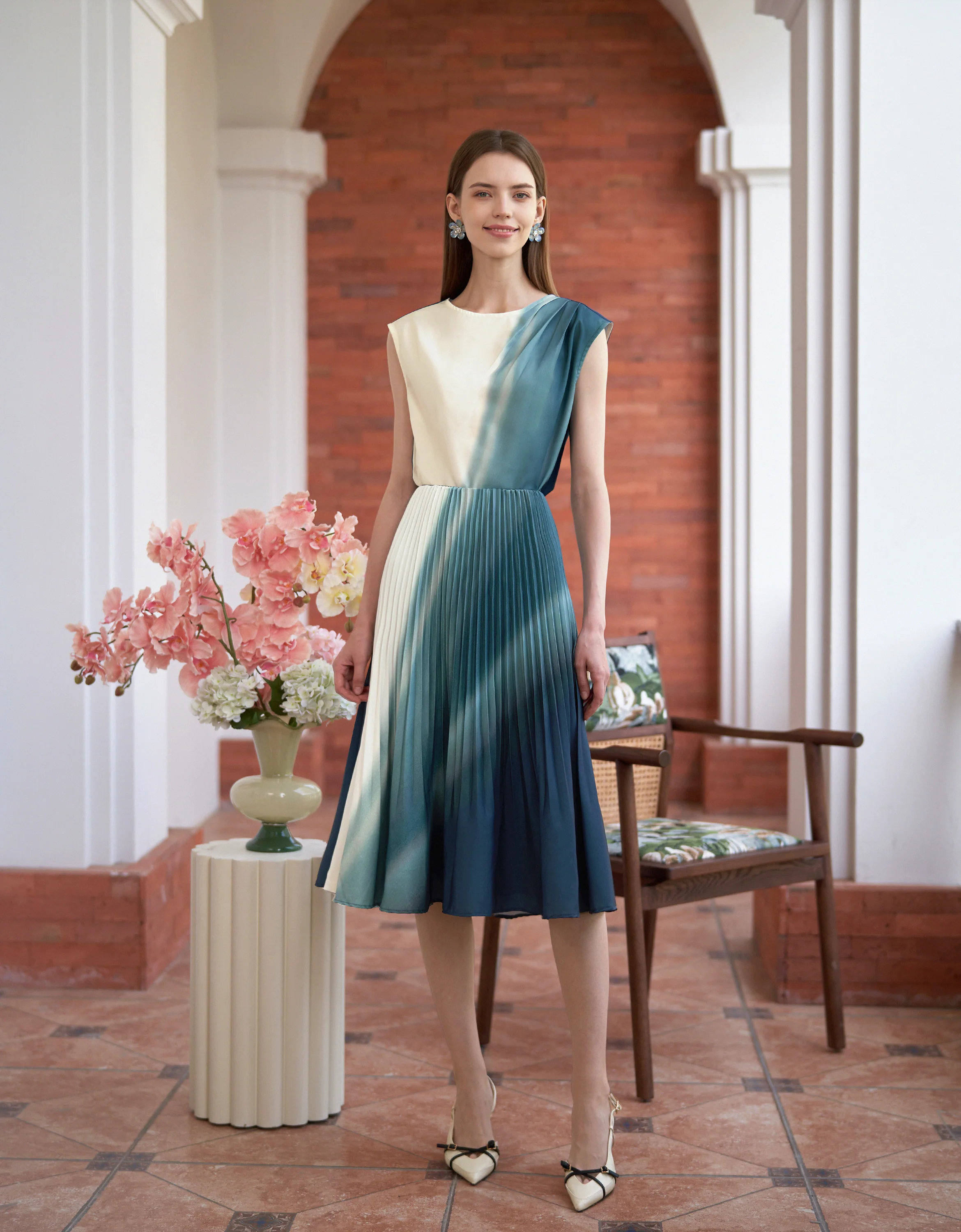 Gradient Print Pleated Midi Skirt - Image 2