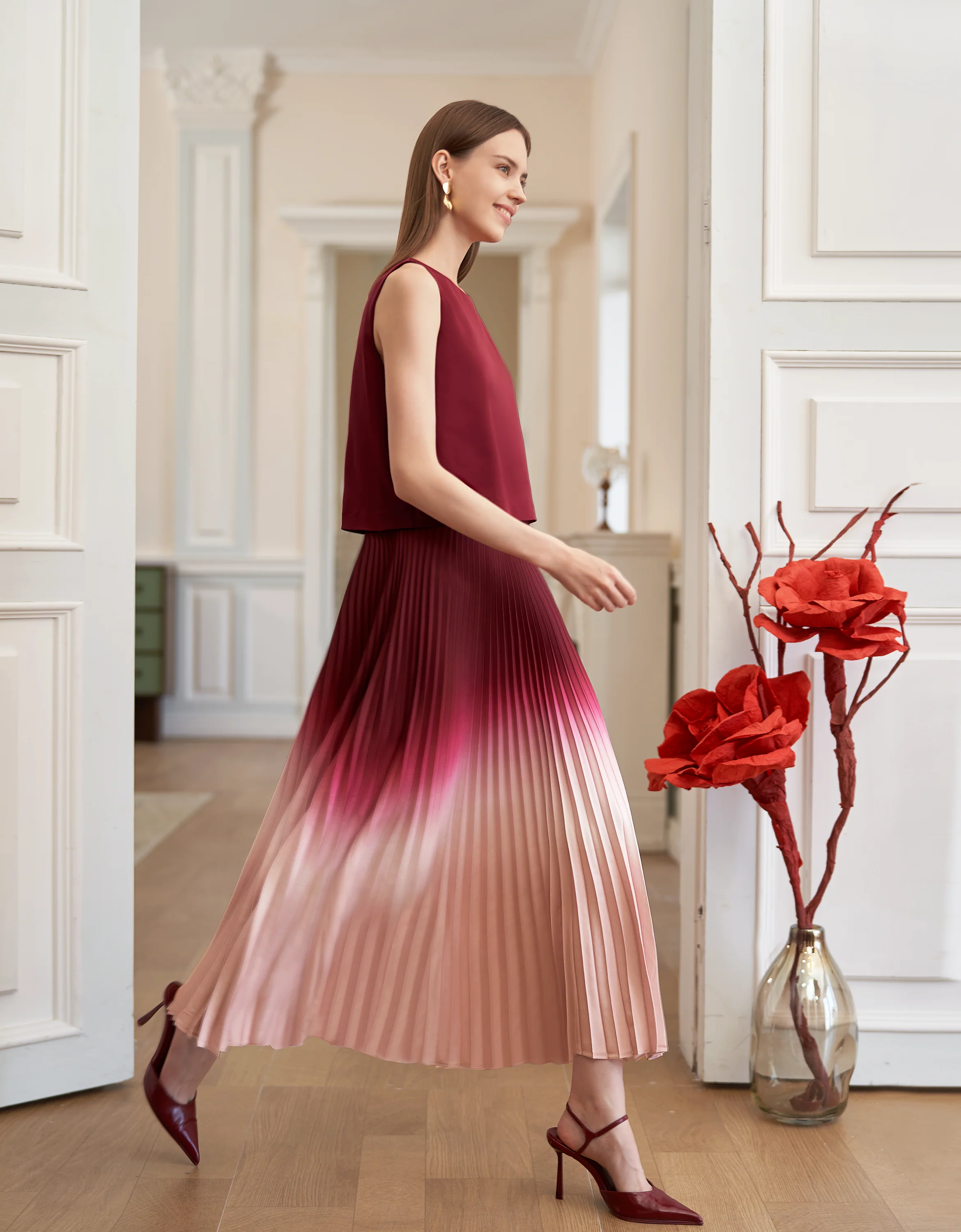 Gradient Print Sleeveless Pleated Maxi Dress - Image 3