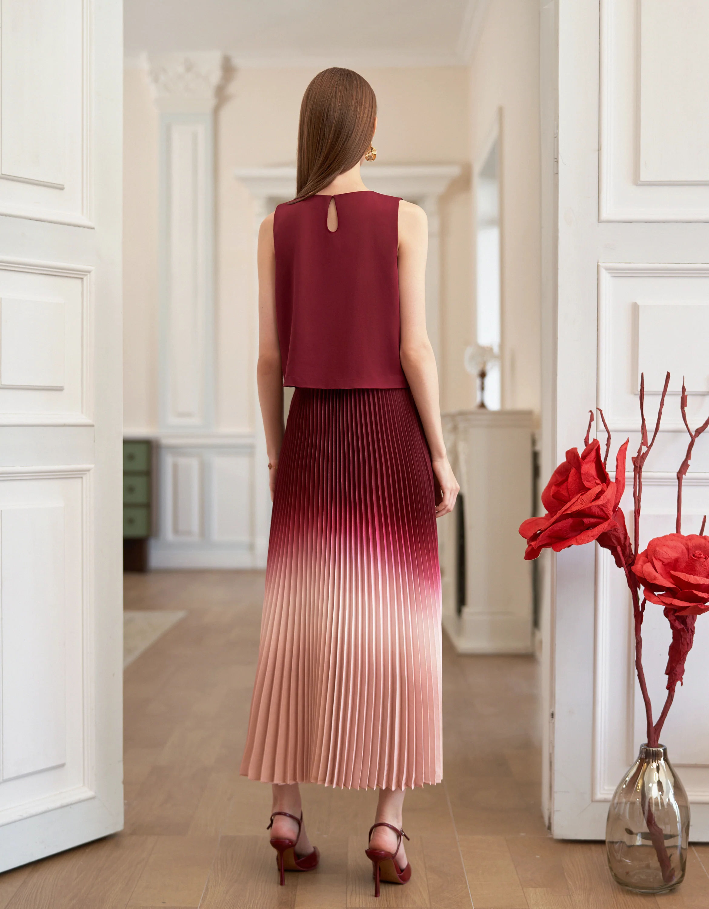 Gradient Print Sleeveless Pleated Maxi Dress - Image 4