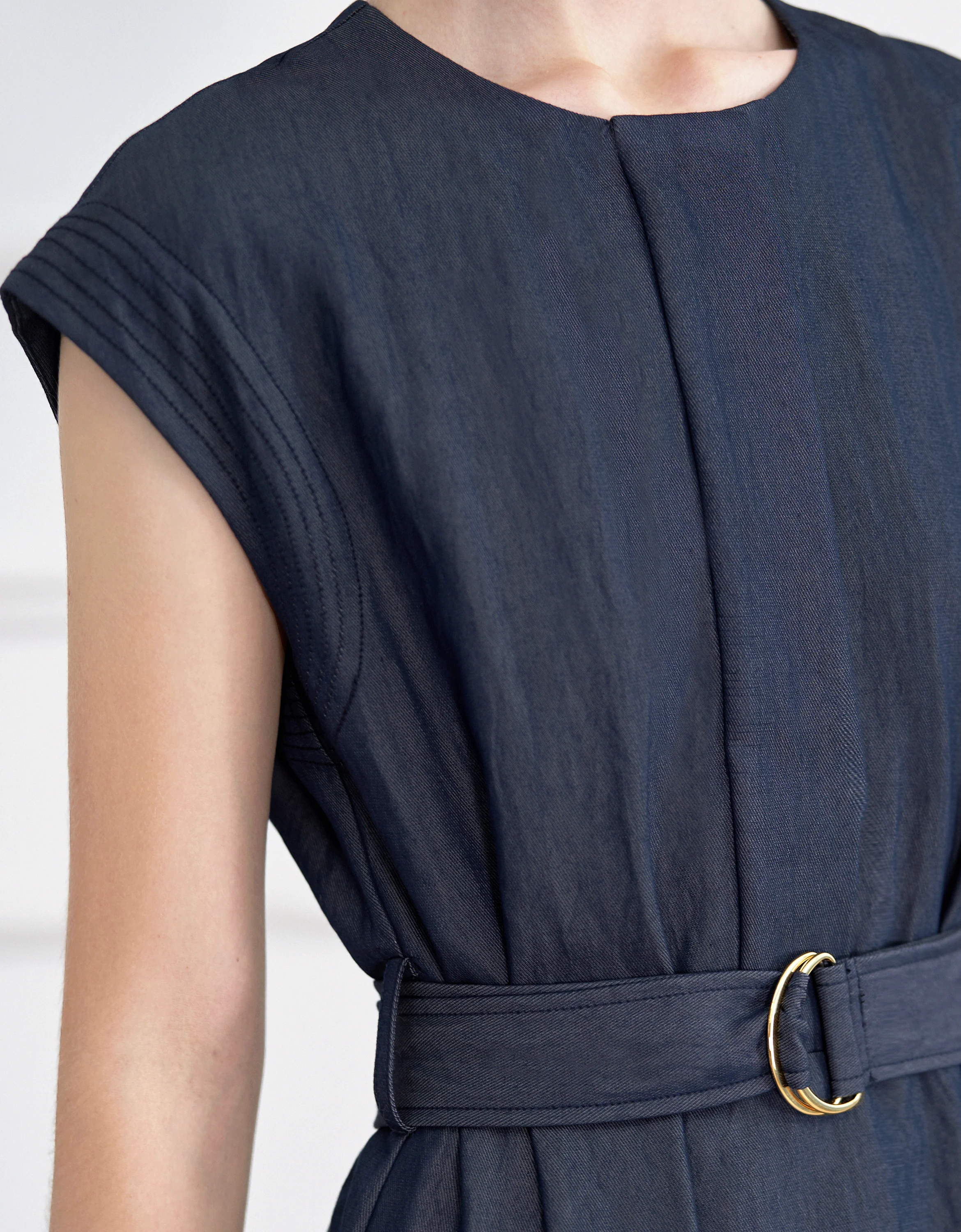 Half Placket Belted Midi Dress - Image 6