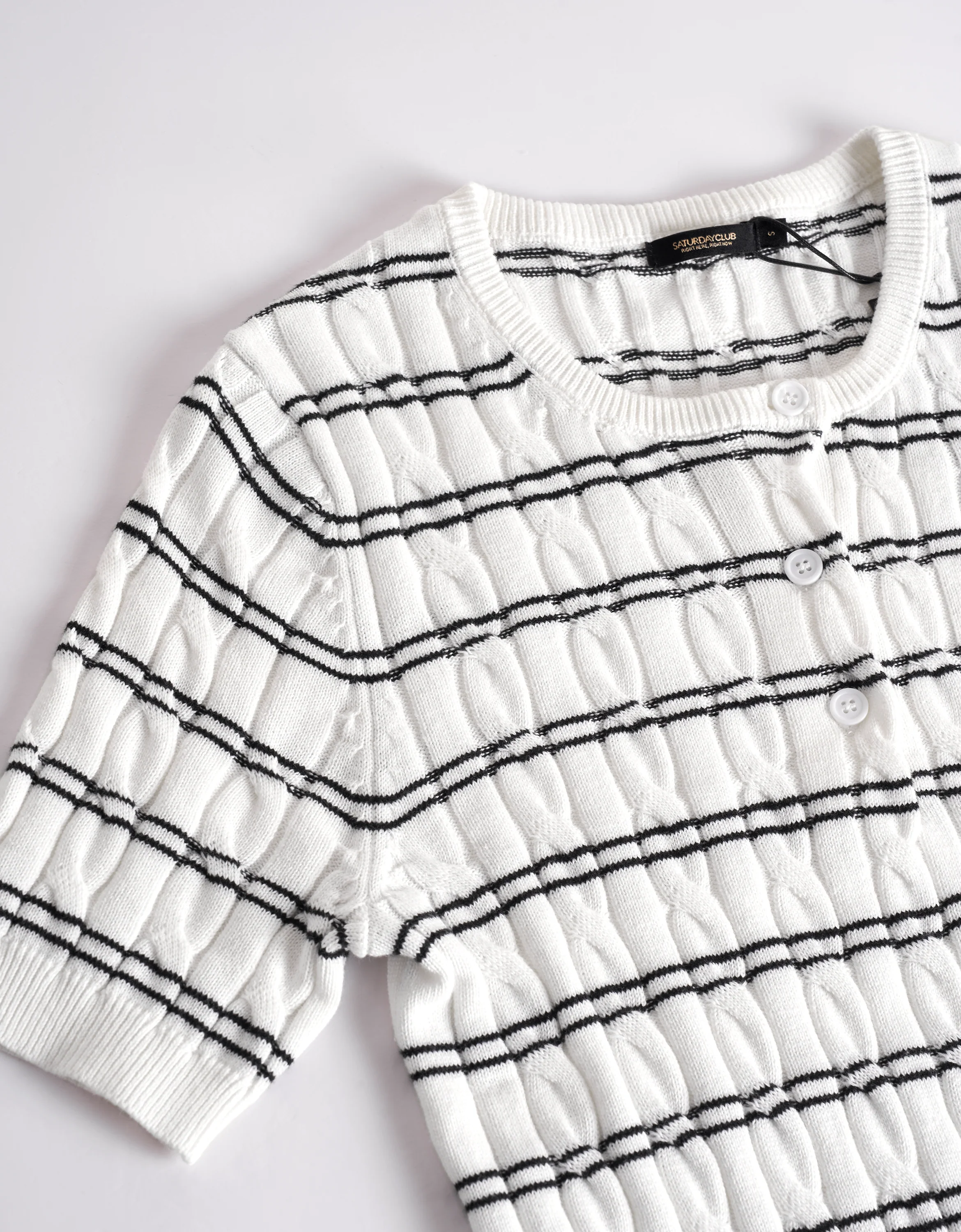 Half Placket Short Sleeve Striped Top - Image 10