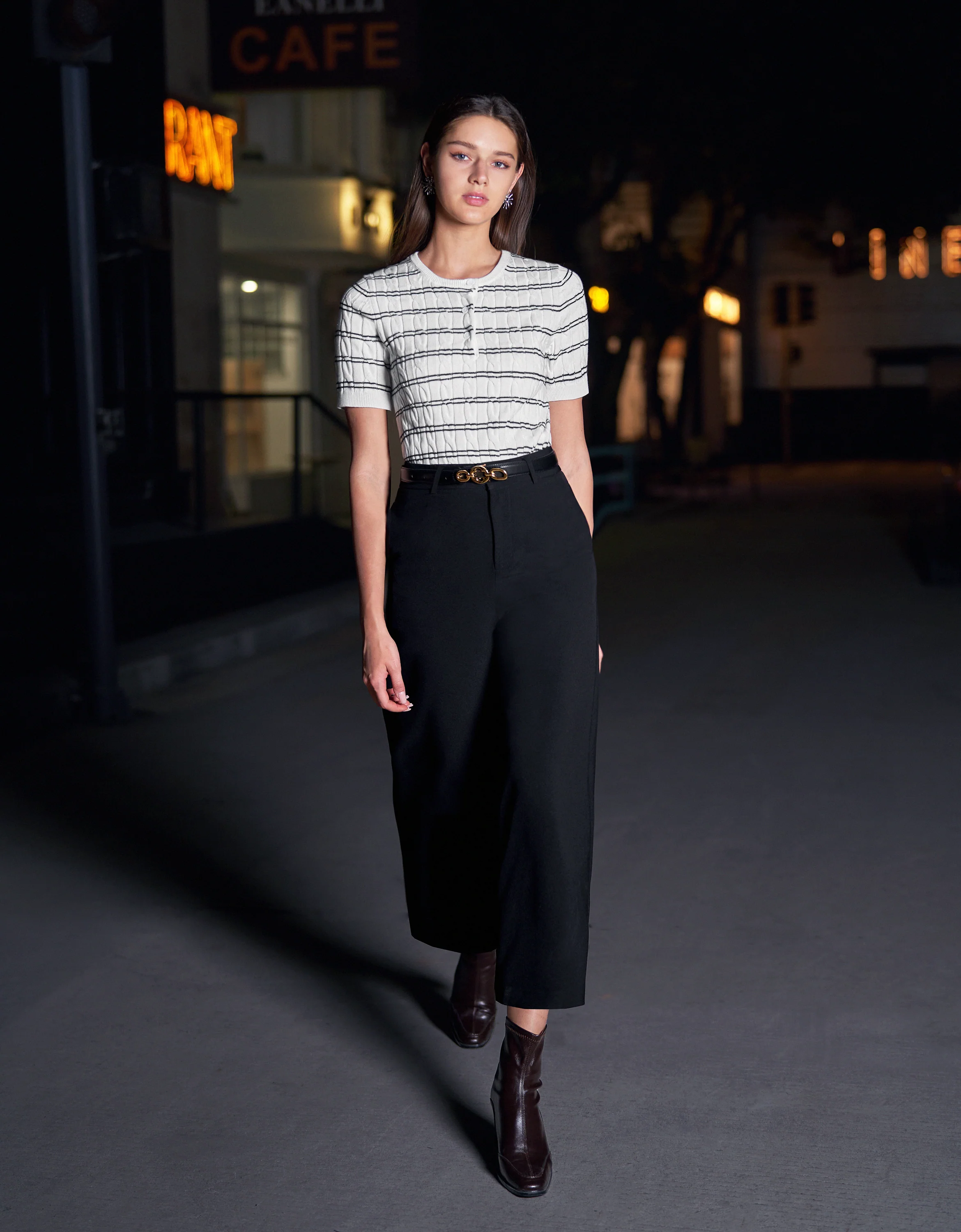Half Placket Short Sleeve Striped Top - Image 4