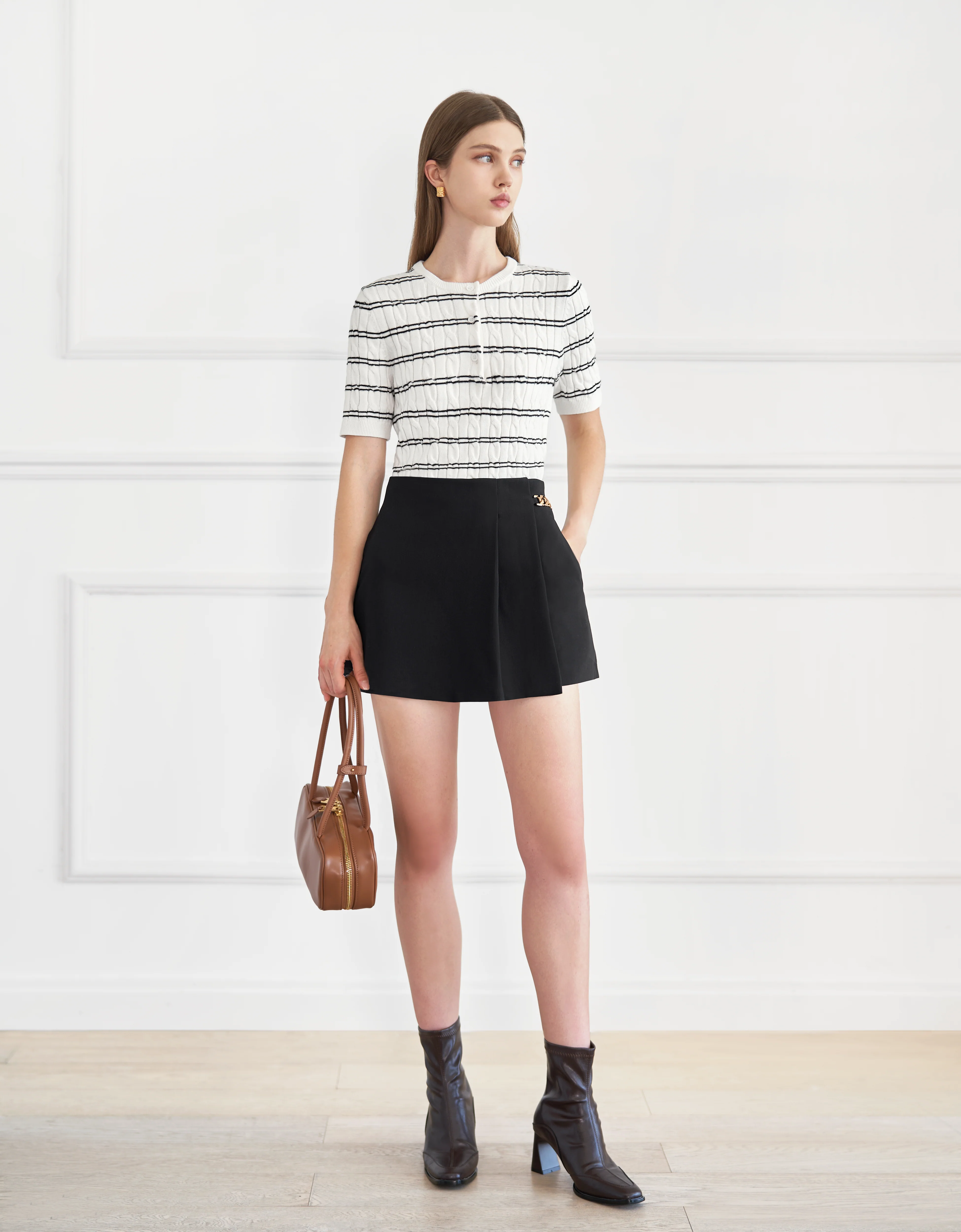 Half Placket Short Sleeve Striped Top - Image 9