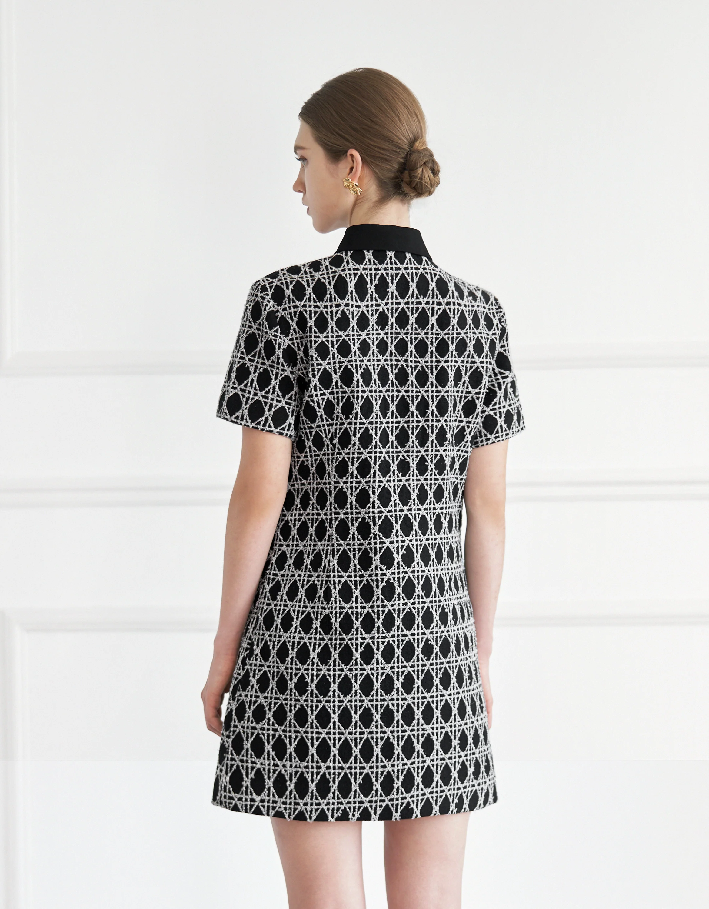 Half Zip Front Short Sleeve Checkered Dress - Image 6