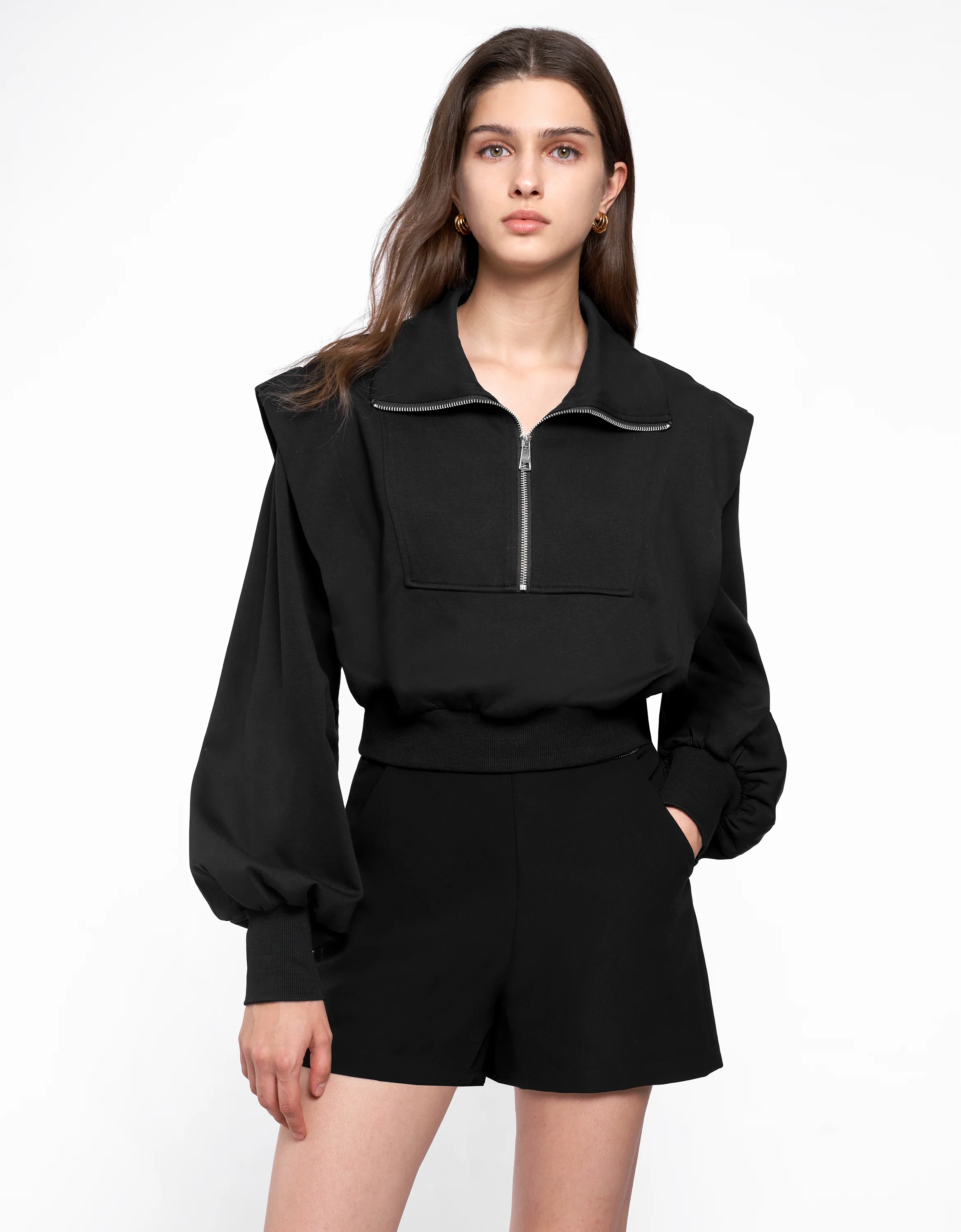 Half Zip Long Sleeve Cropped Top - Image 6
