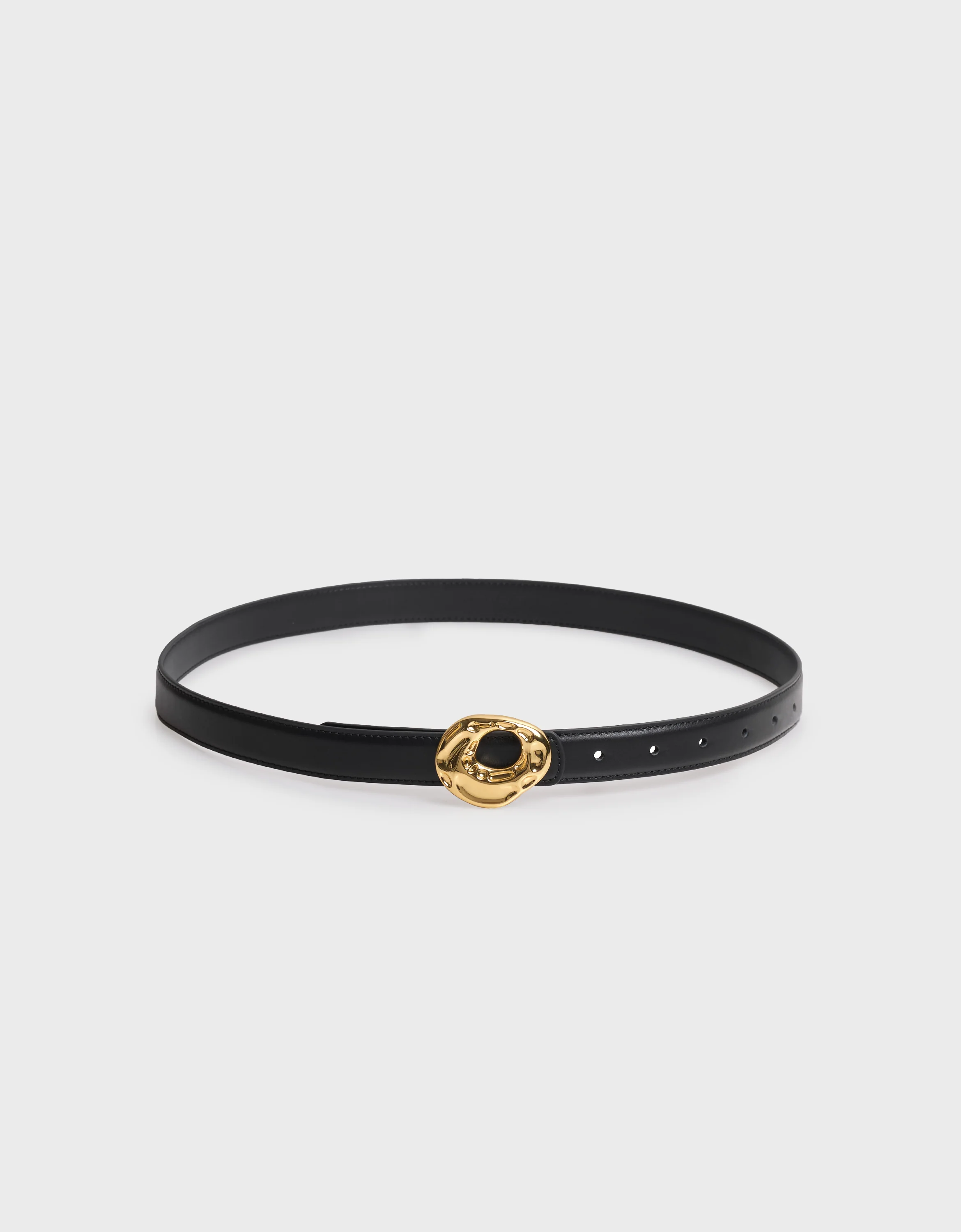 Hammered Metal Buckle Leather Belt