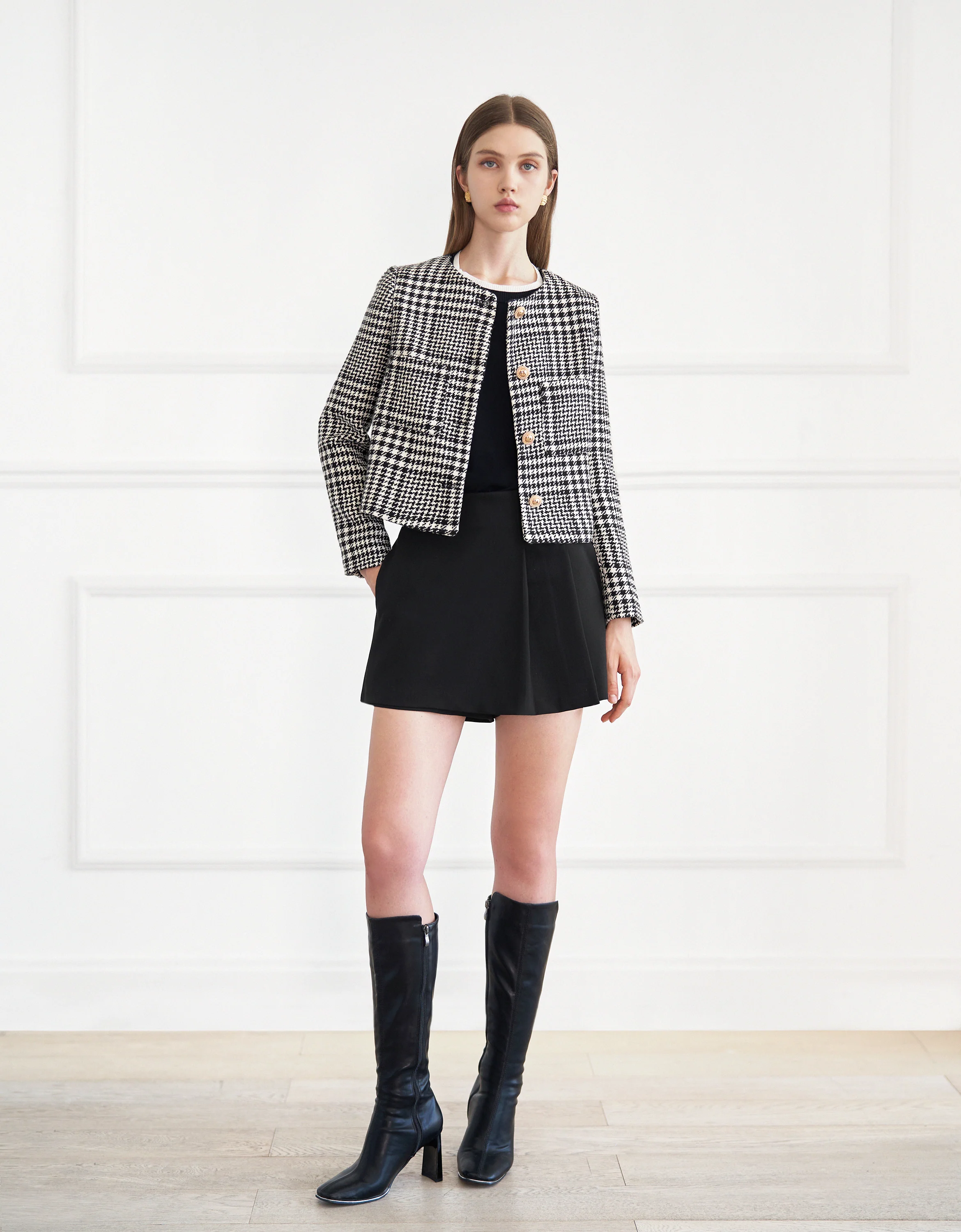 Houndstooth Round Neck Jacket - Image 2
