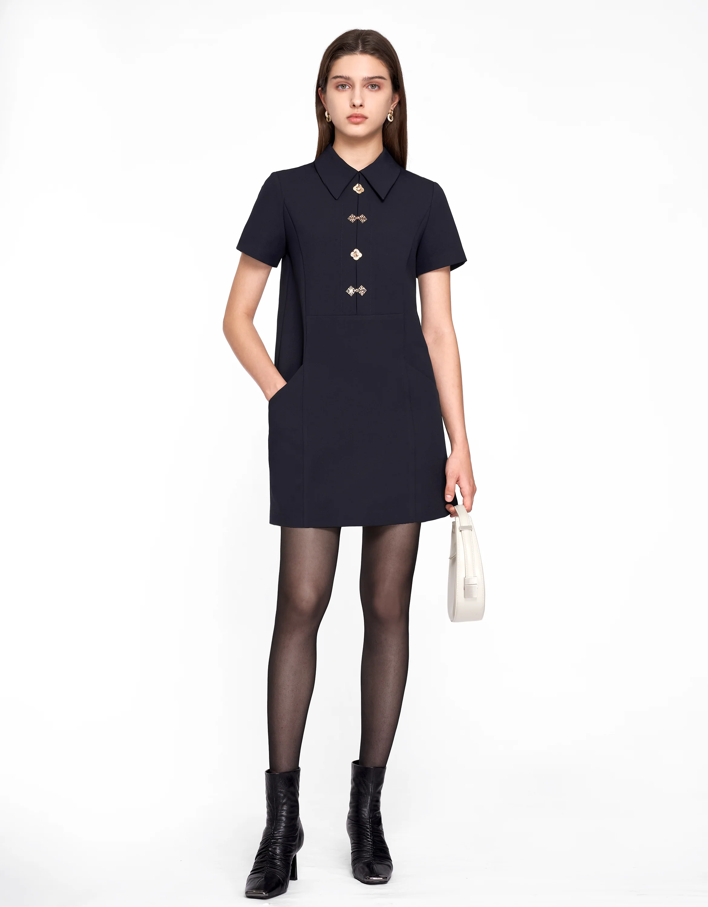 Intricate Button Collared Shift Dress - Image 14