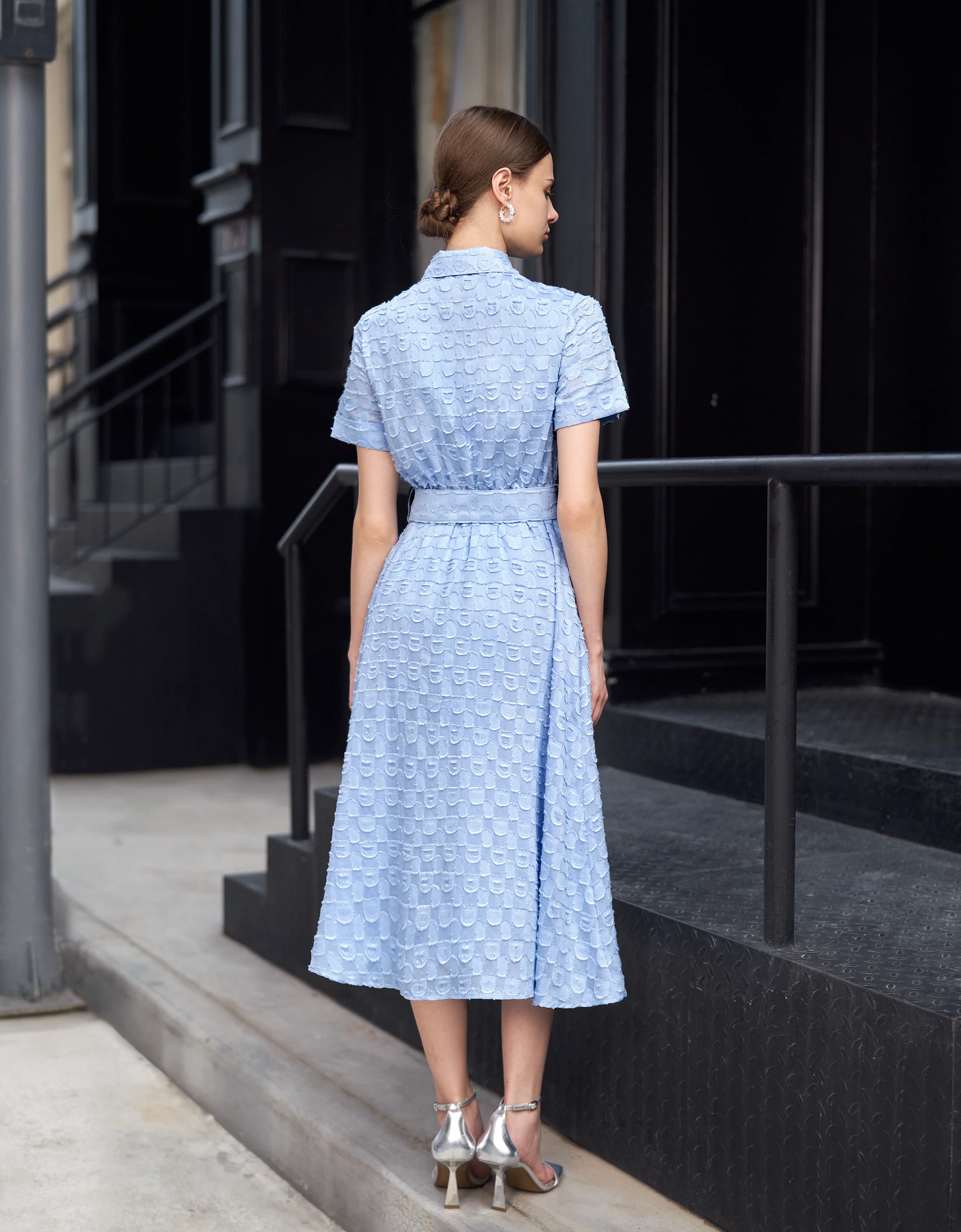 Jacquard Midi Belted Shirt Dress - Image 4