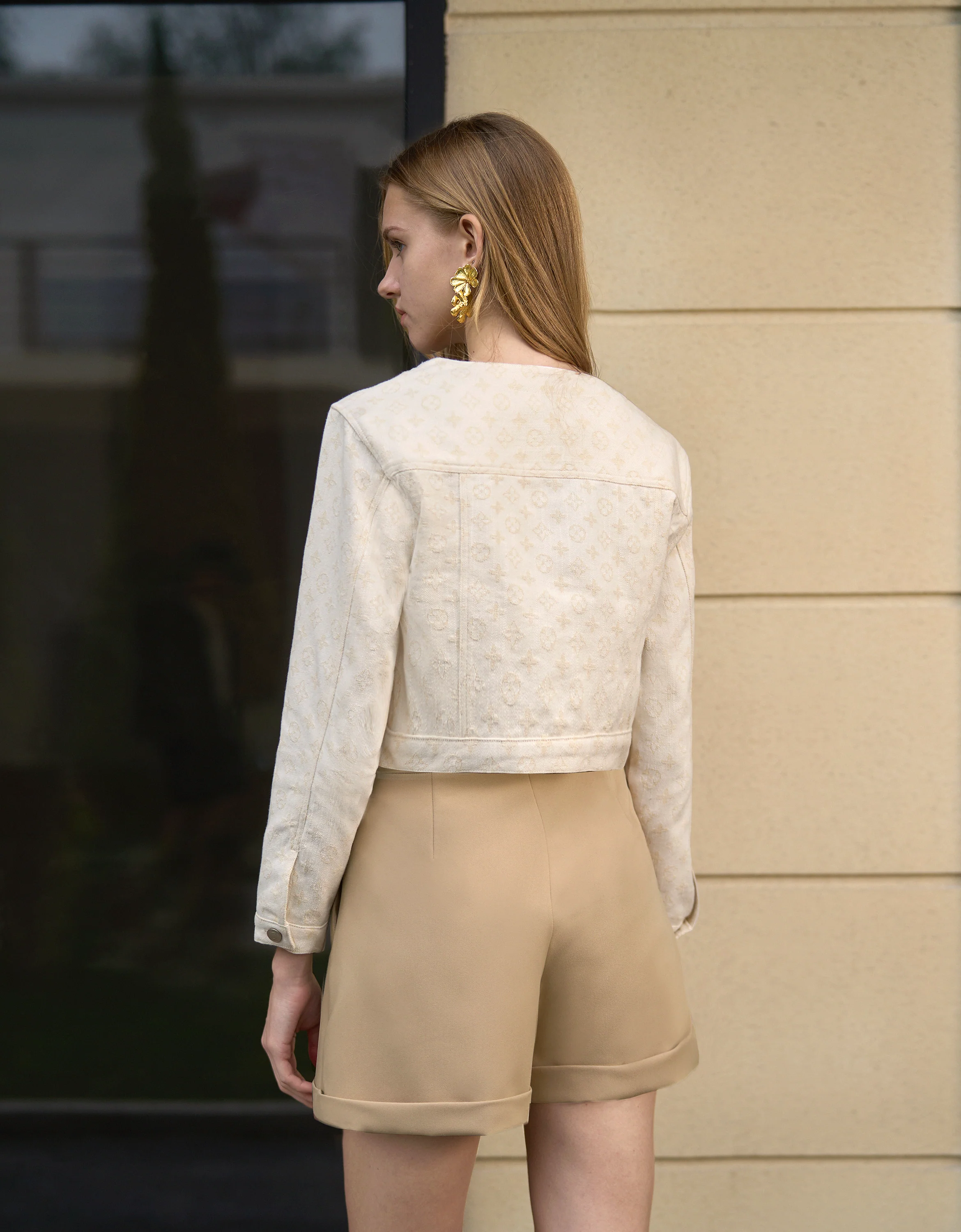 Jacquard Textured Crew Neck Jacket - Image 3
