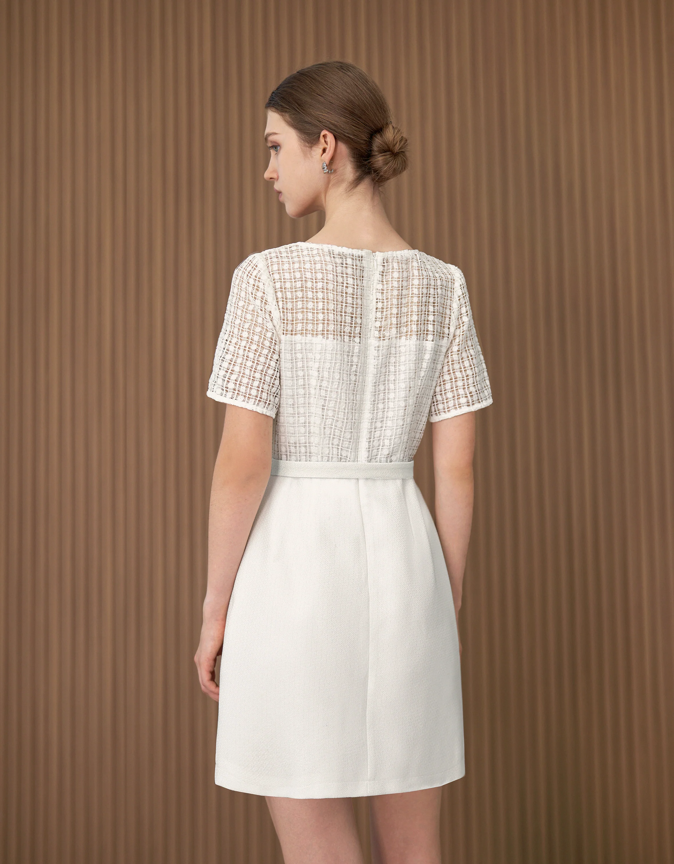 Lace Bodice Belted Short Dress - Image 3