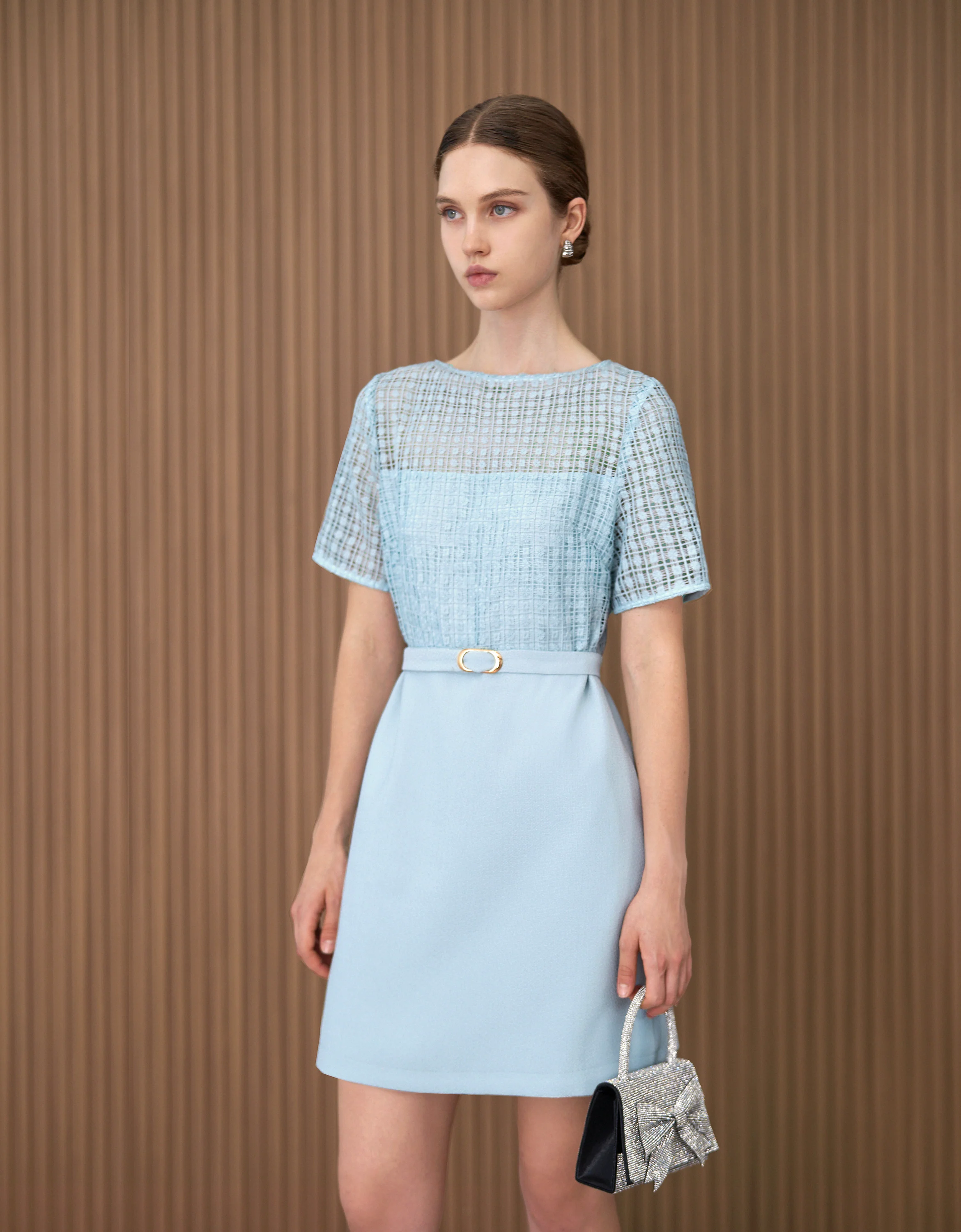 Lace Bodice Belted Short Dress - Image 9