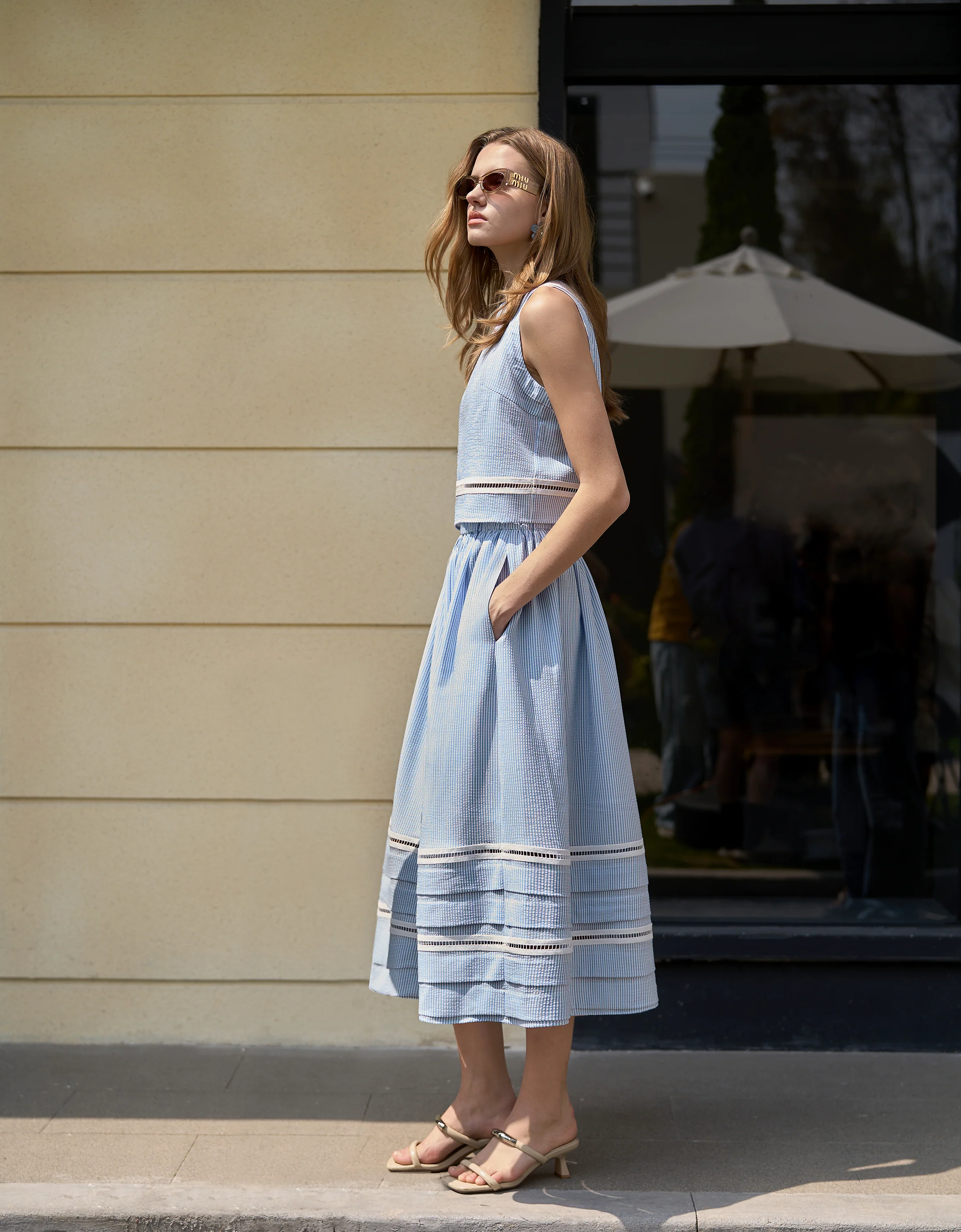 Lace Insert Striped Midi Skirt - Image 11