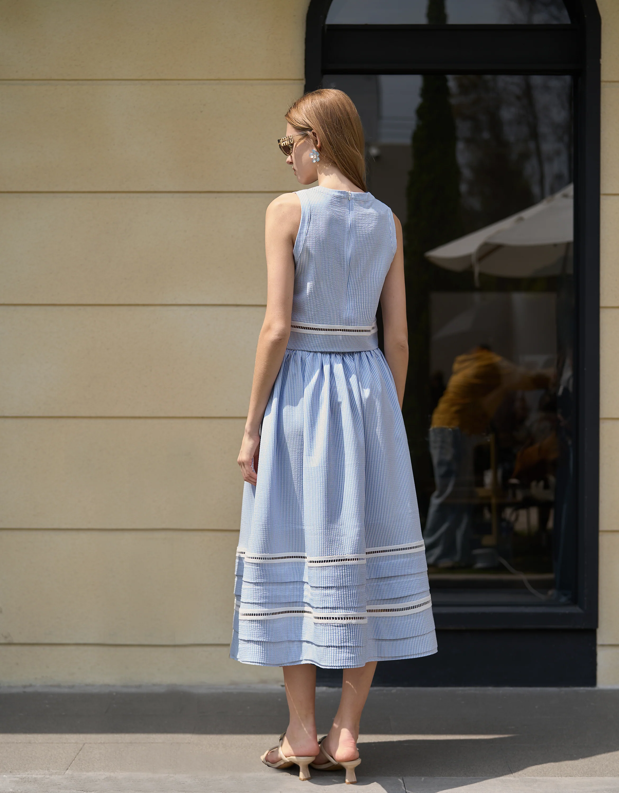 Lace Insert Striped Midi Skirt - Image 12