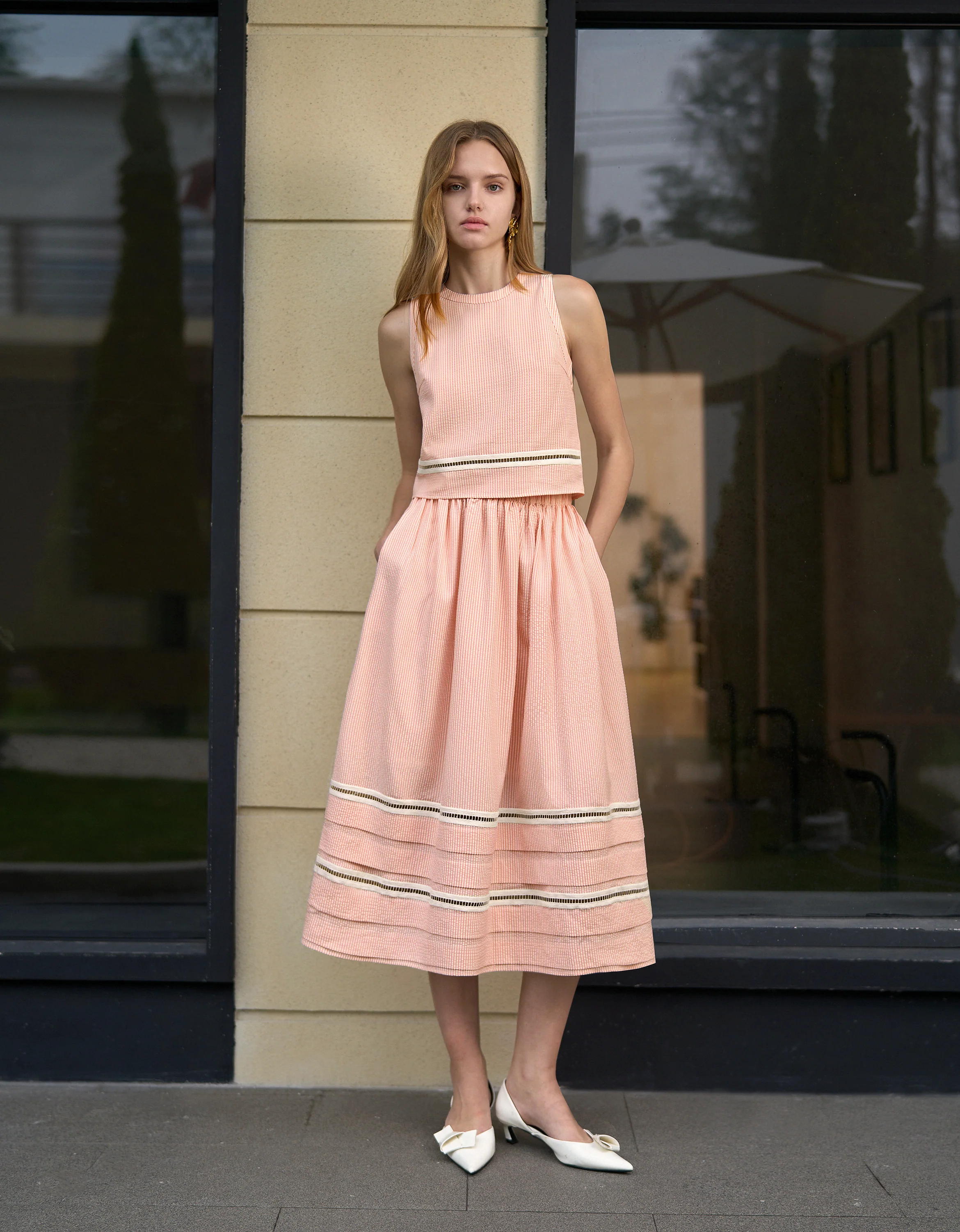 Lace Insert Striped Midi Skirt - Image 18