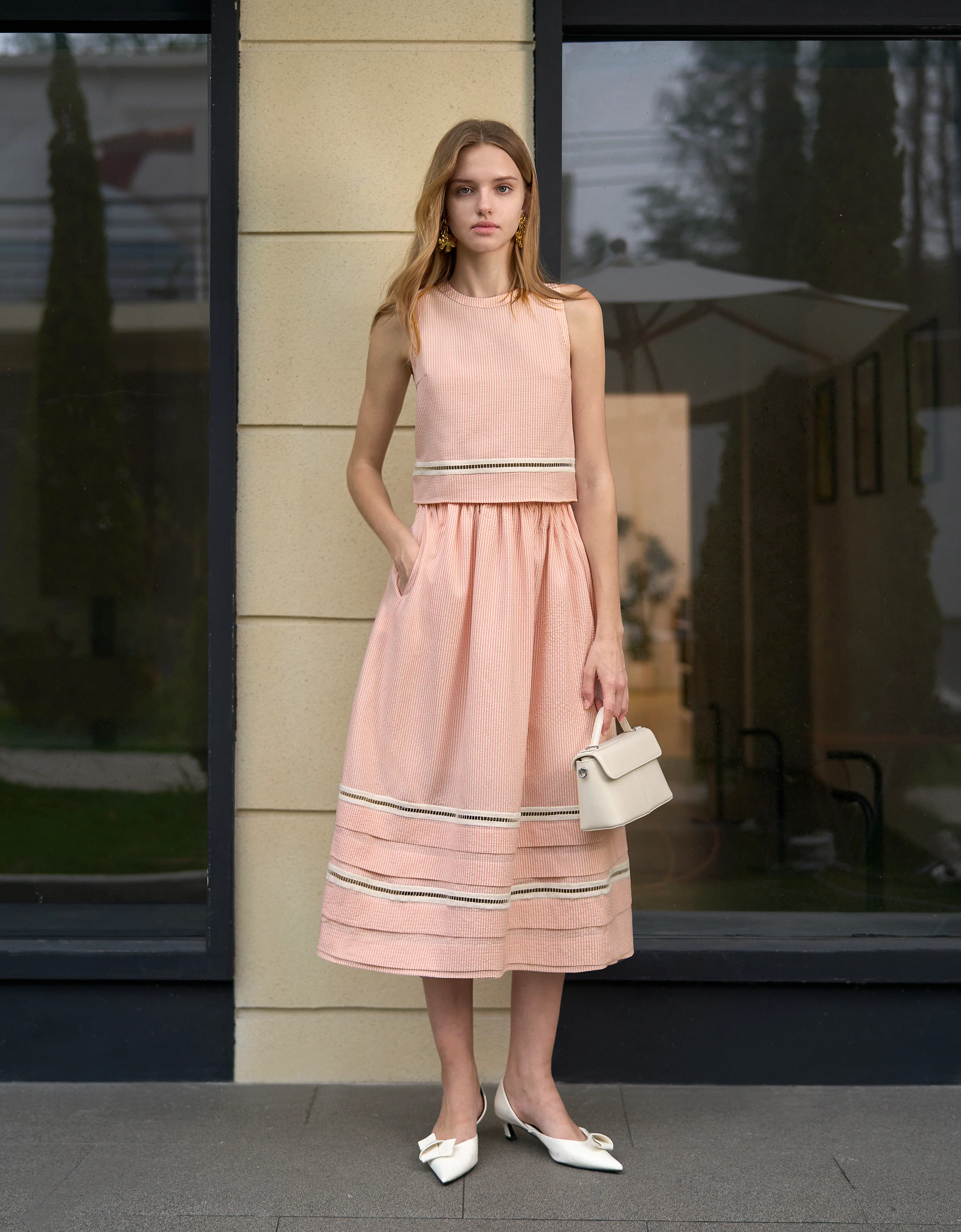 Lace Insert Striped Midi Skirt - Image 19
