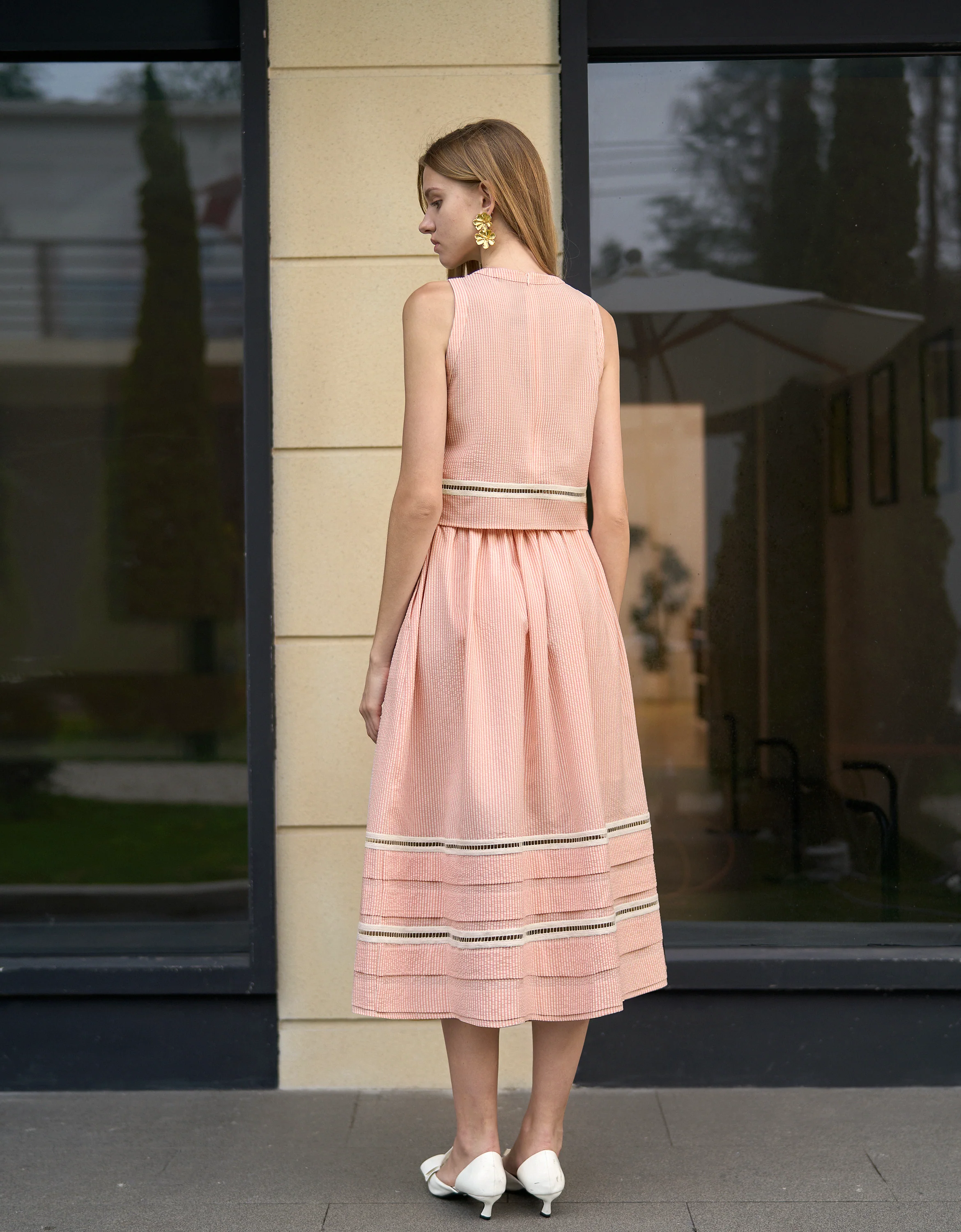 Lace Insert Striped Midi Skirt - Image 20