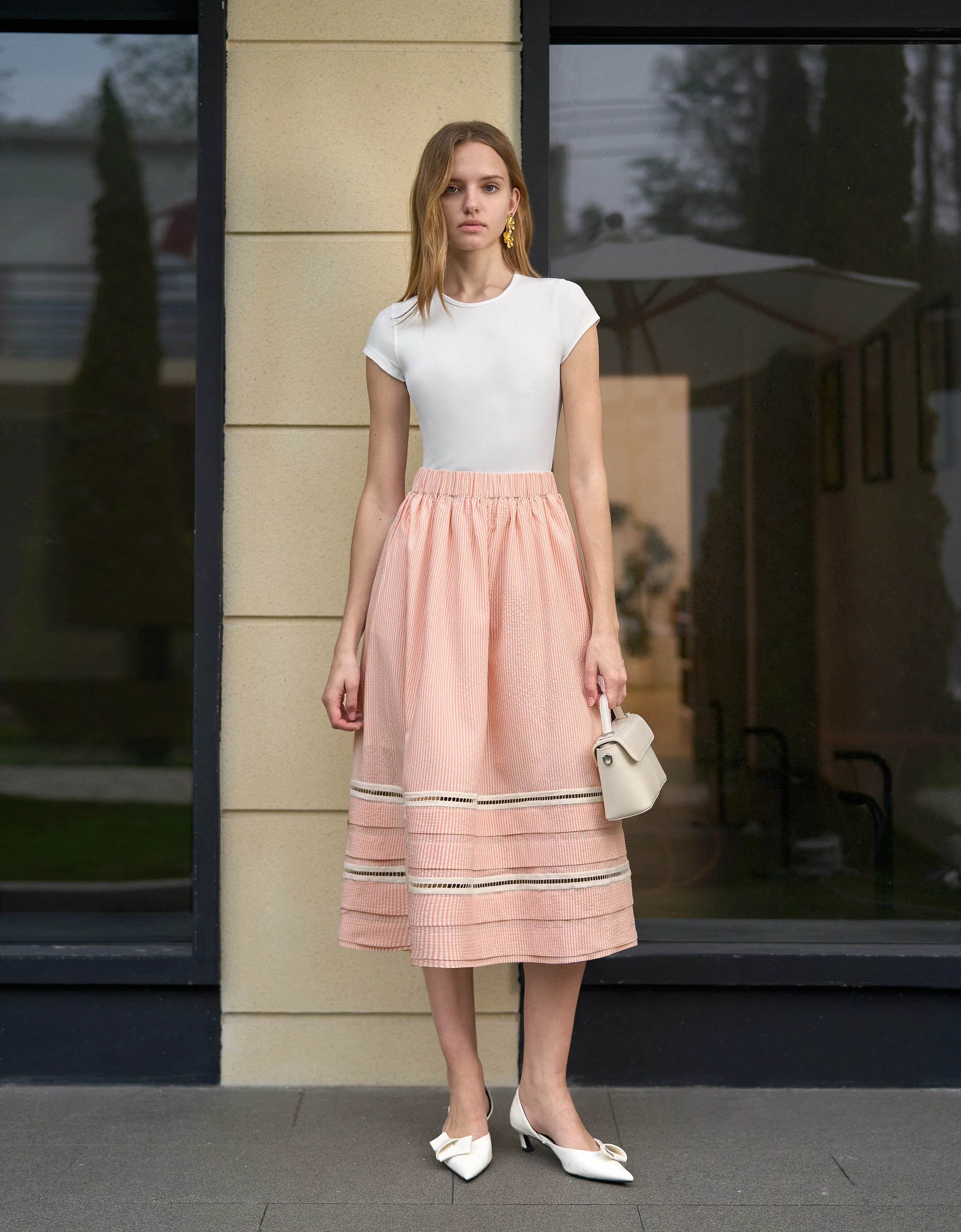 Lace Insert Striped Midi Skirt - Image 21