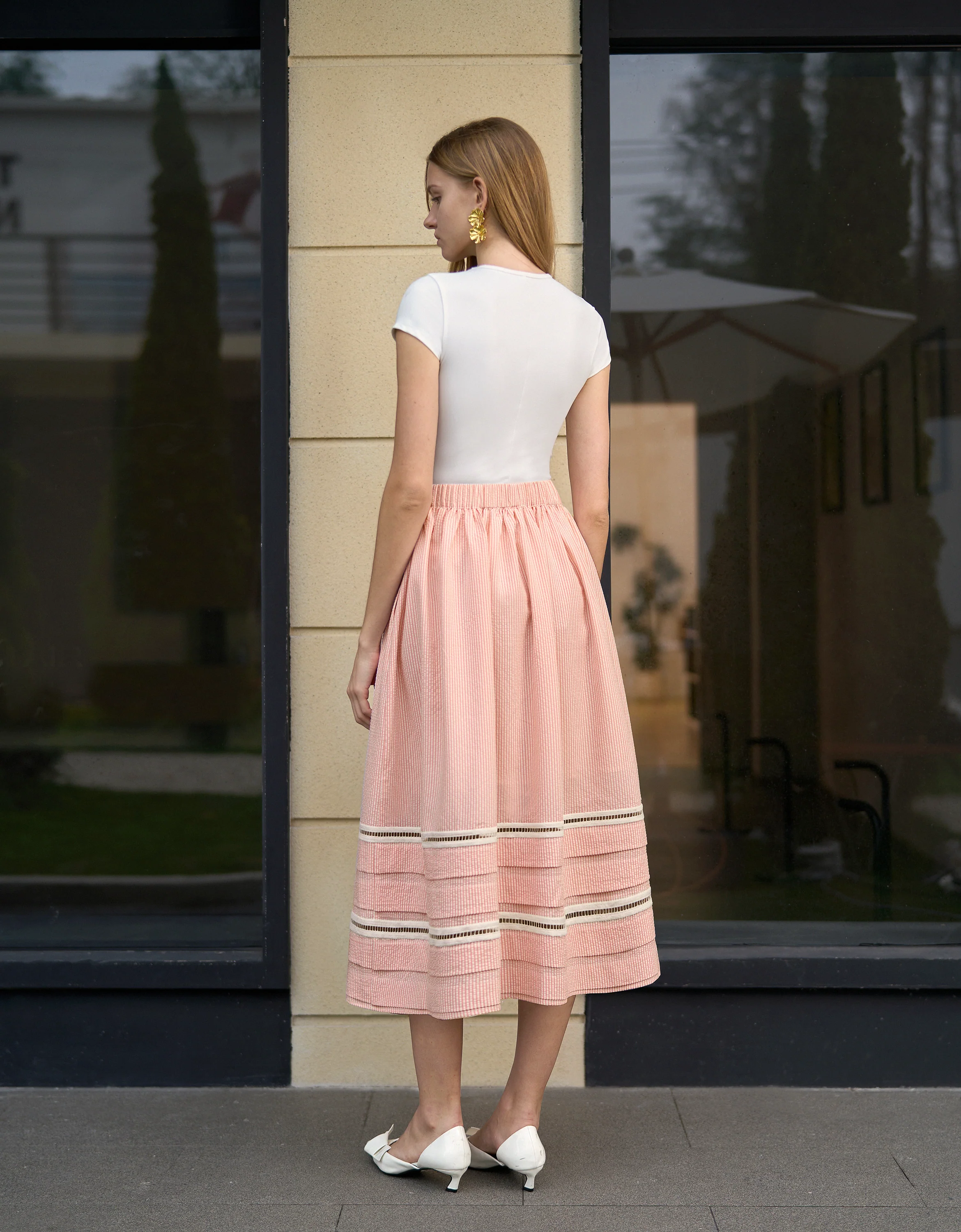Lace Insert Striped Midi Skirt - Image 23