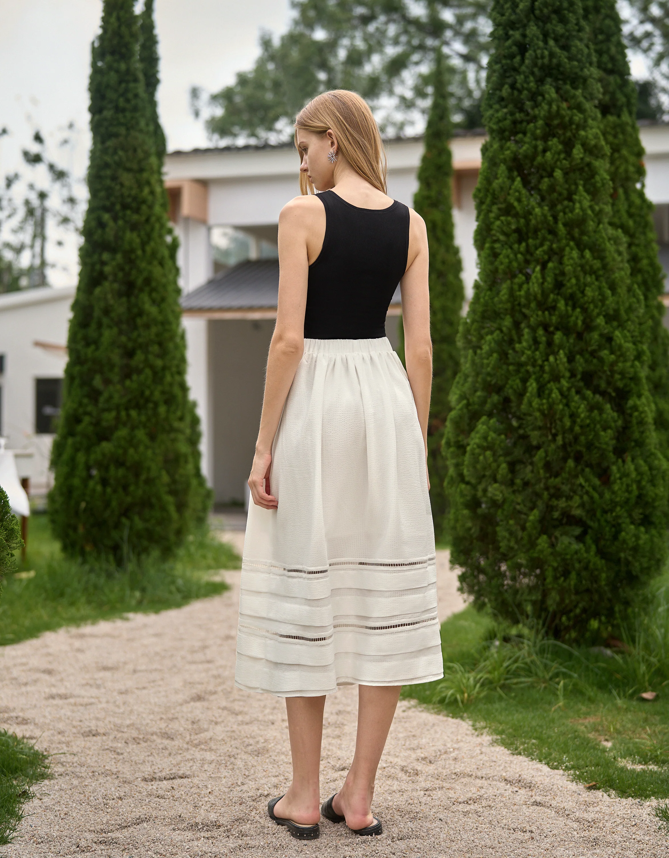 Lace Insert Striped Midi Skirt - Image 5
