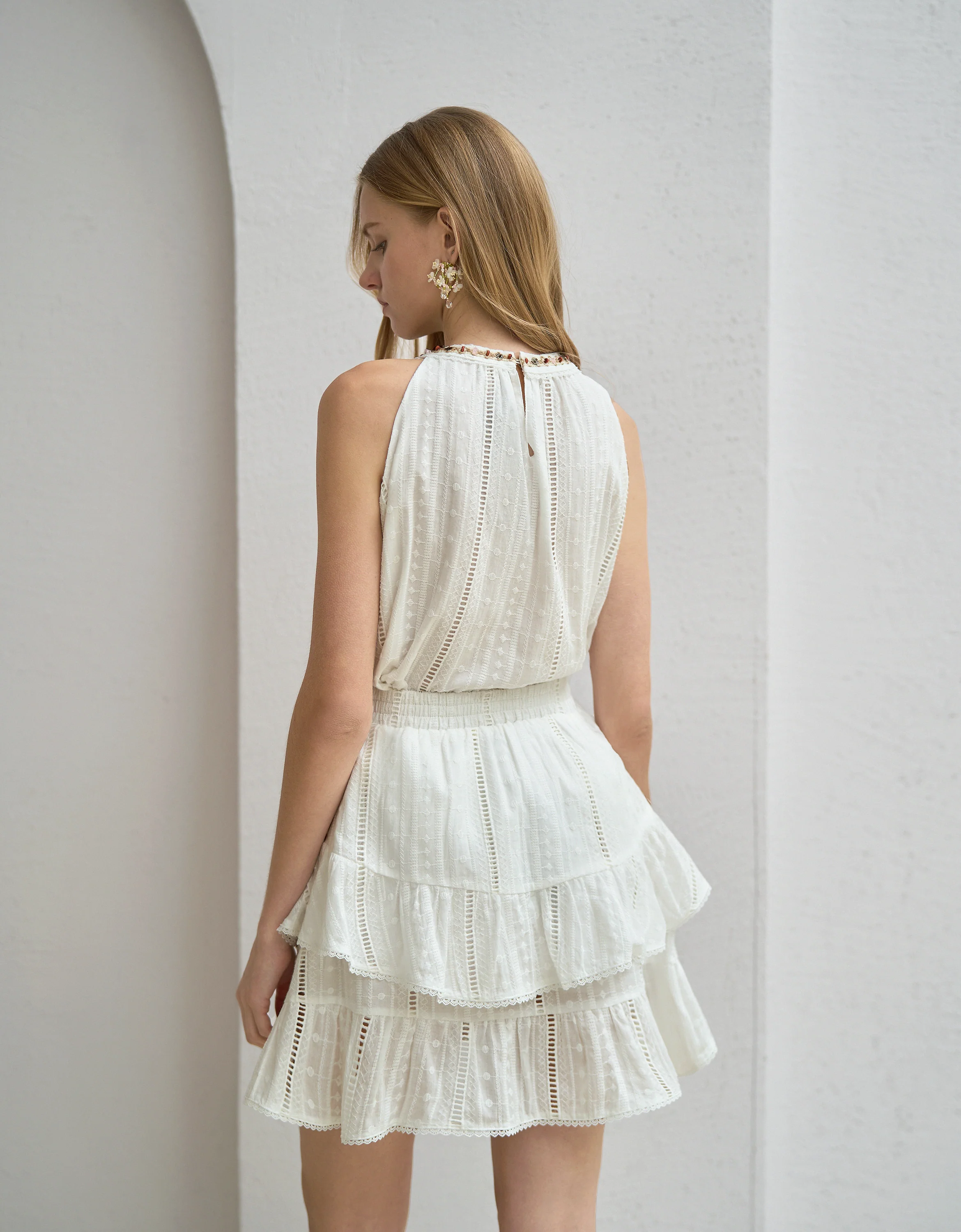 Lace Trim Embroidered Tiered Skirt - Image 4