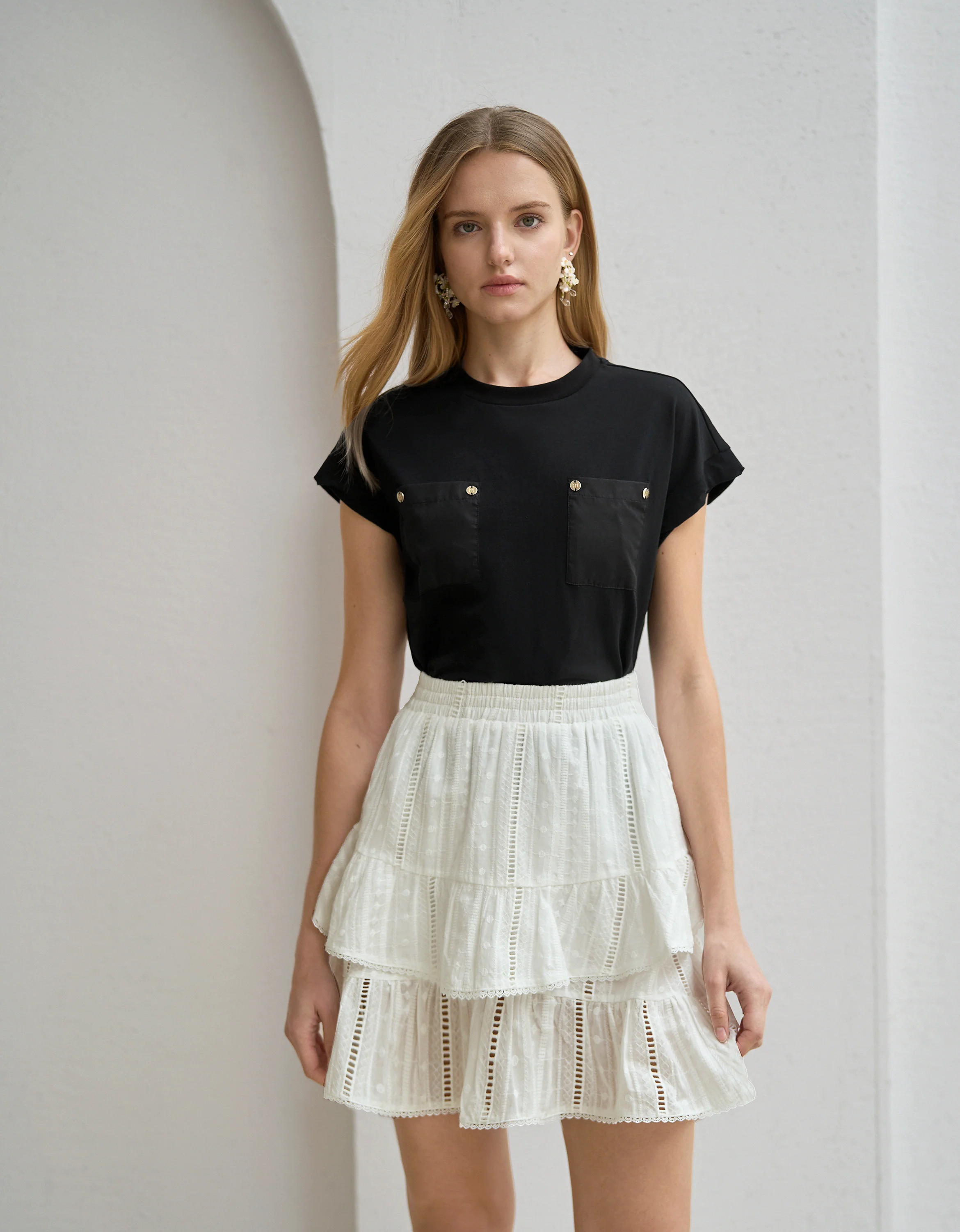 Lace Trim Embroidered Tiered Skirt - Image 5