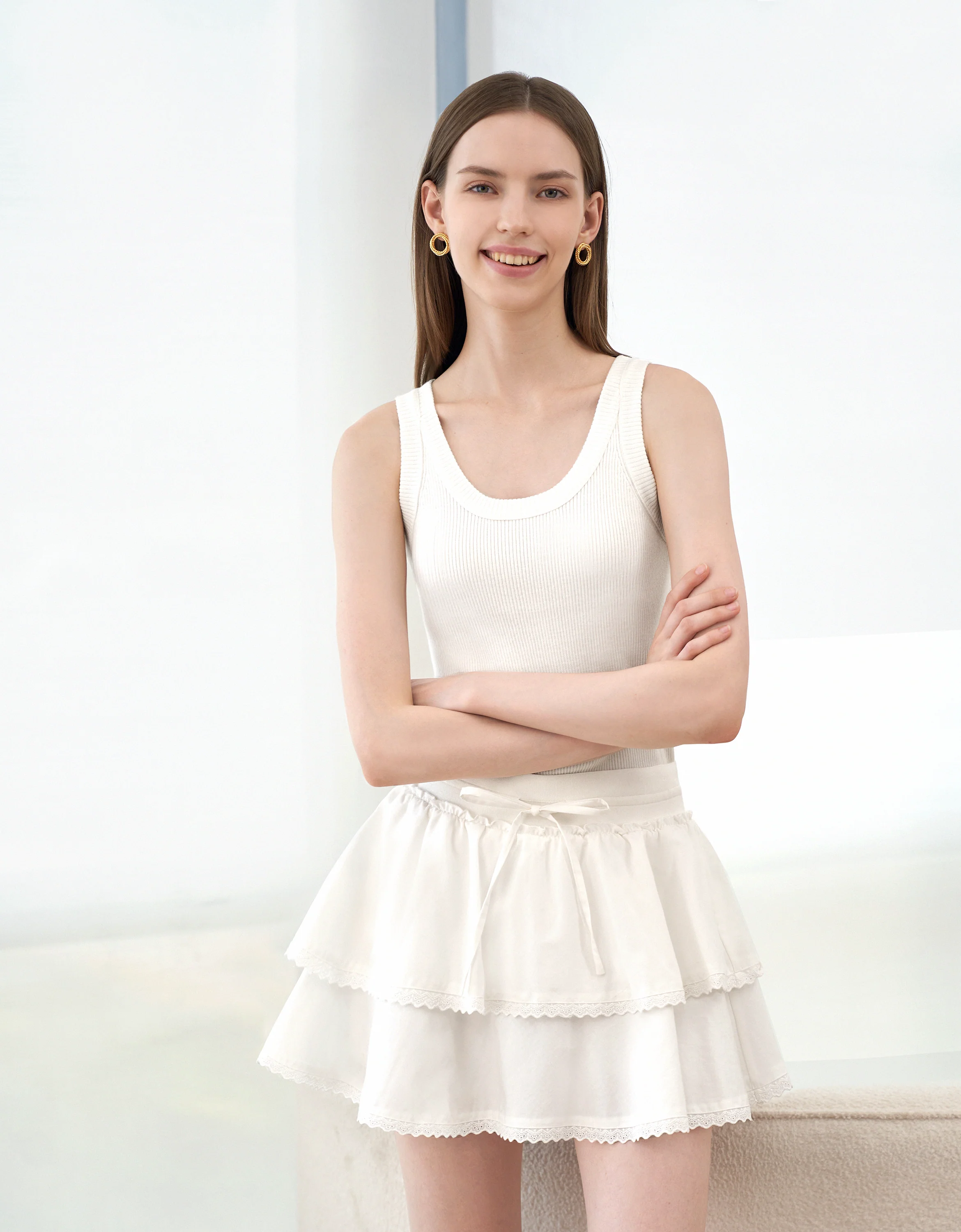 Lace Trim Layered Mini Skirt - Image 8