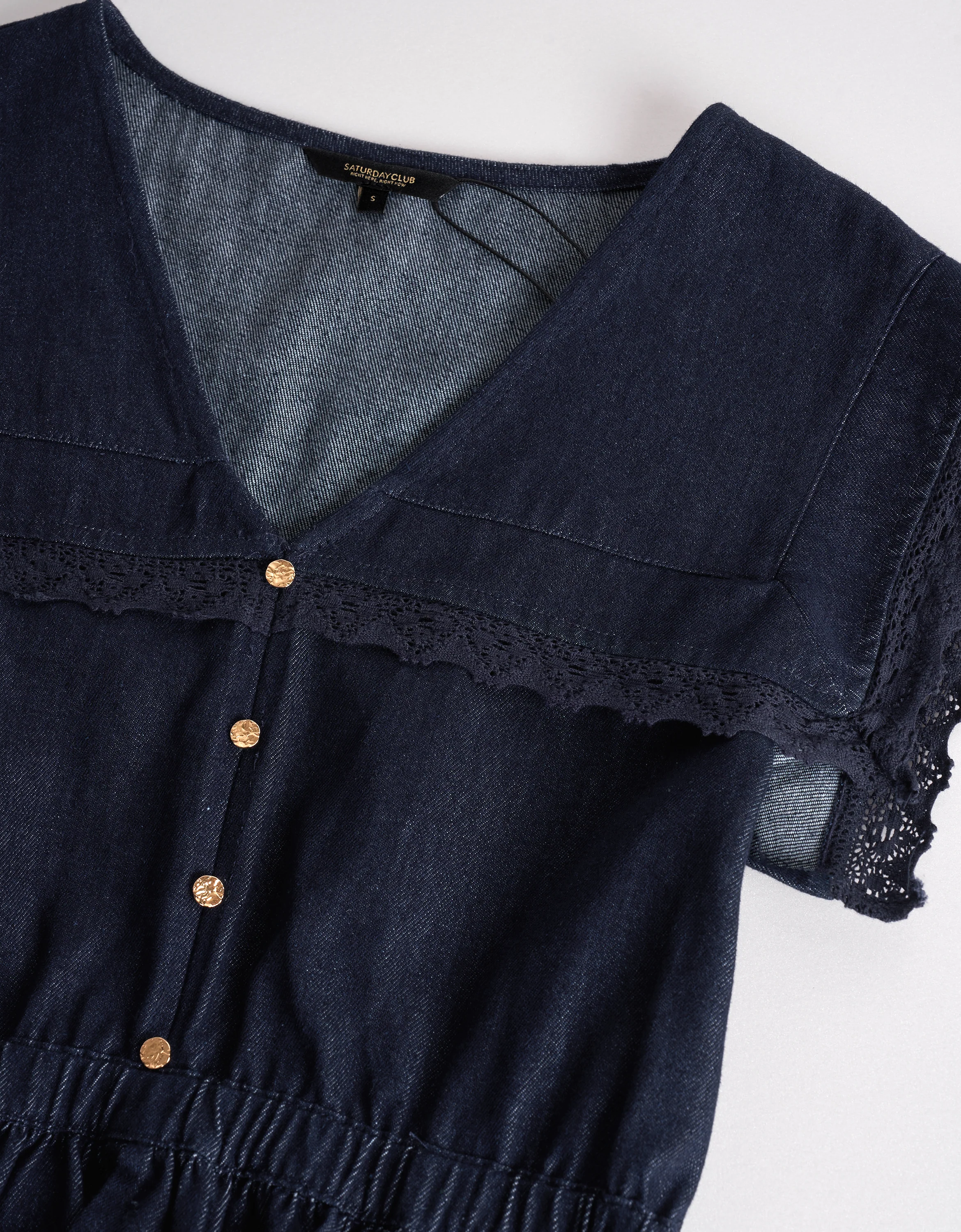 Lace Trim Ruffled Hem Denim Top - Image 4