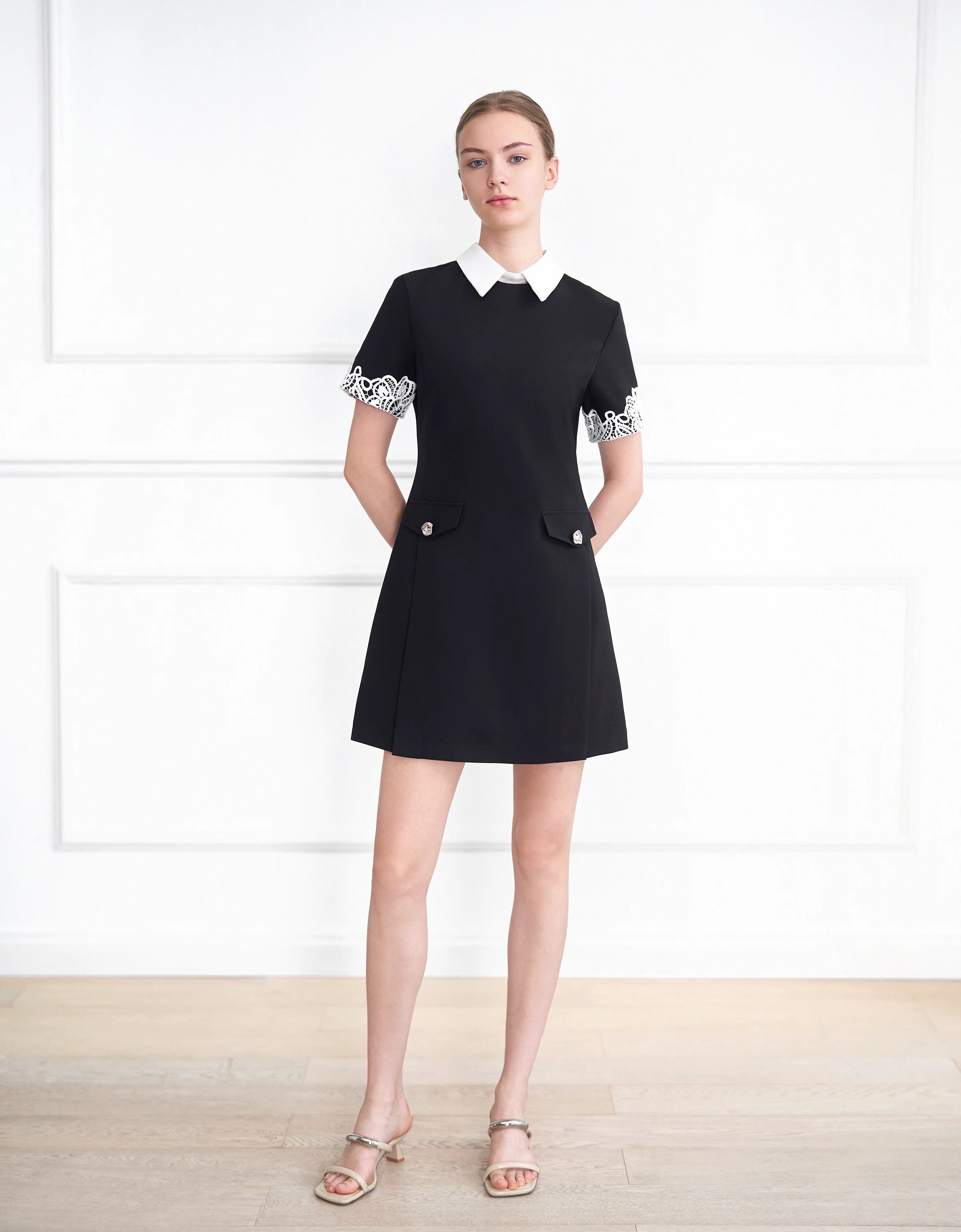 Lace Trim Short Sleeve Dress - Image 2