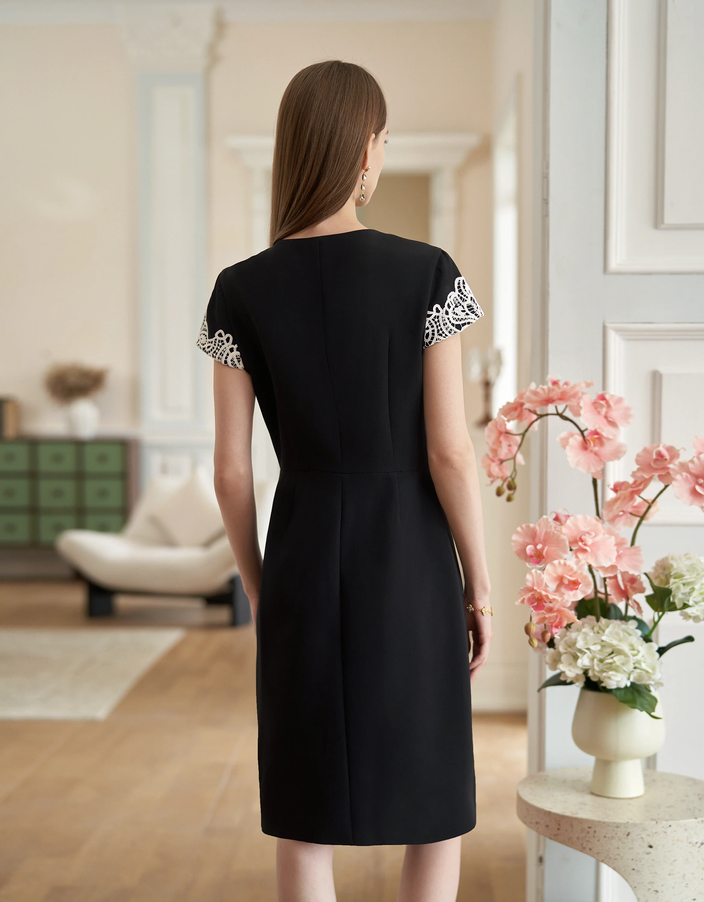 Lace Trims Button Front Midi Dress - Image 3