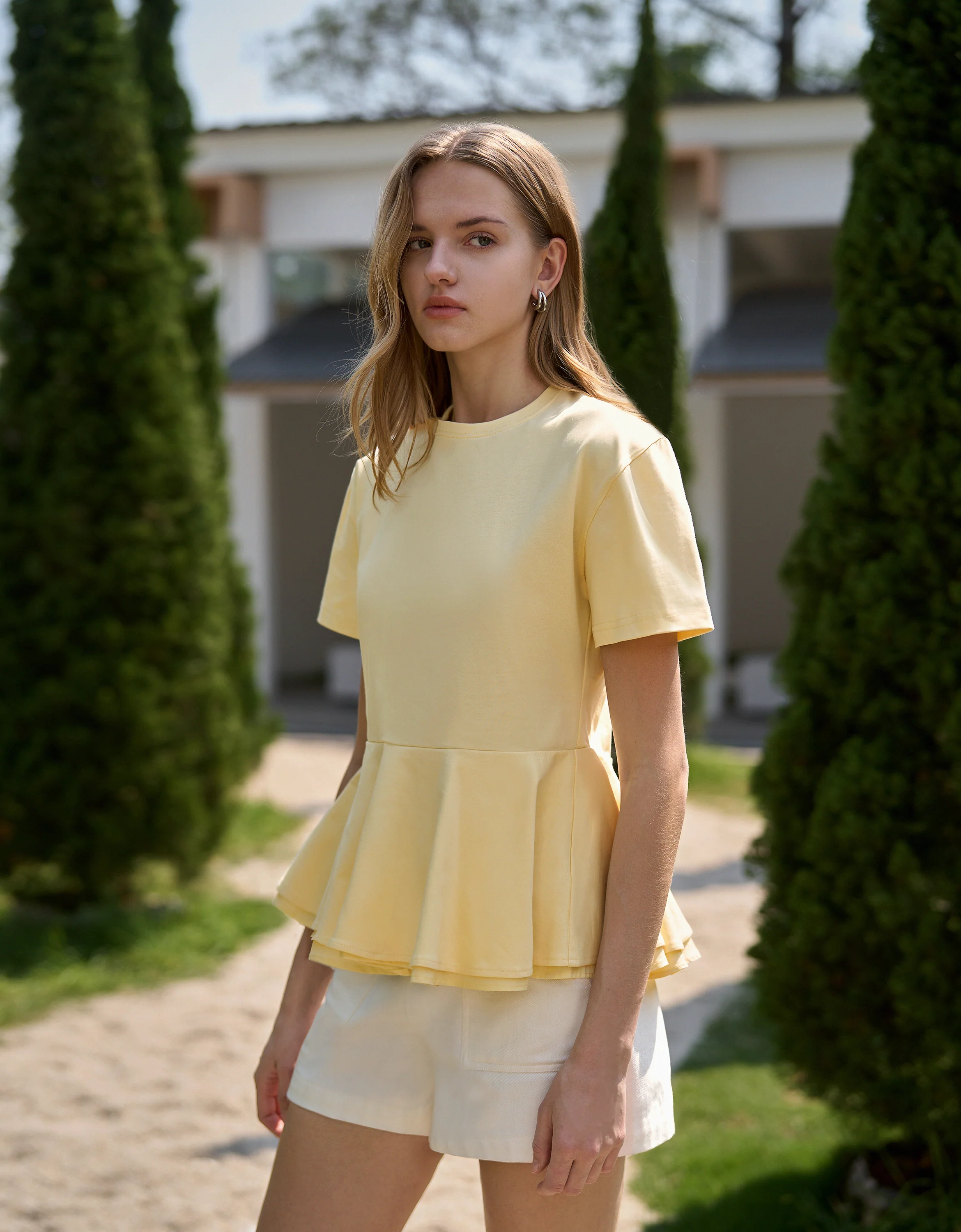 Layered Hem Short Sleeve Peplum Top - Image 2
