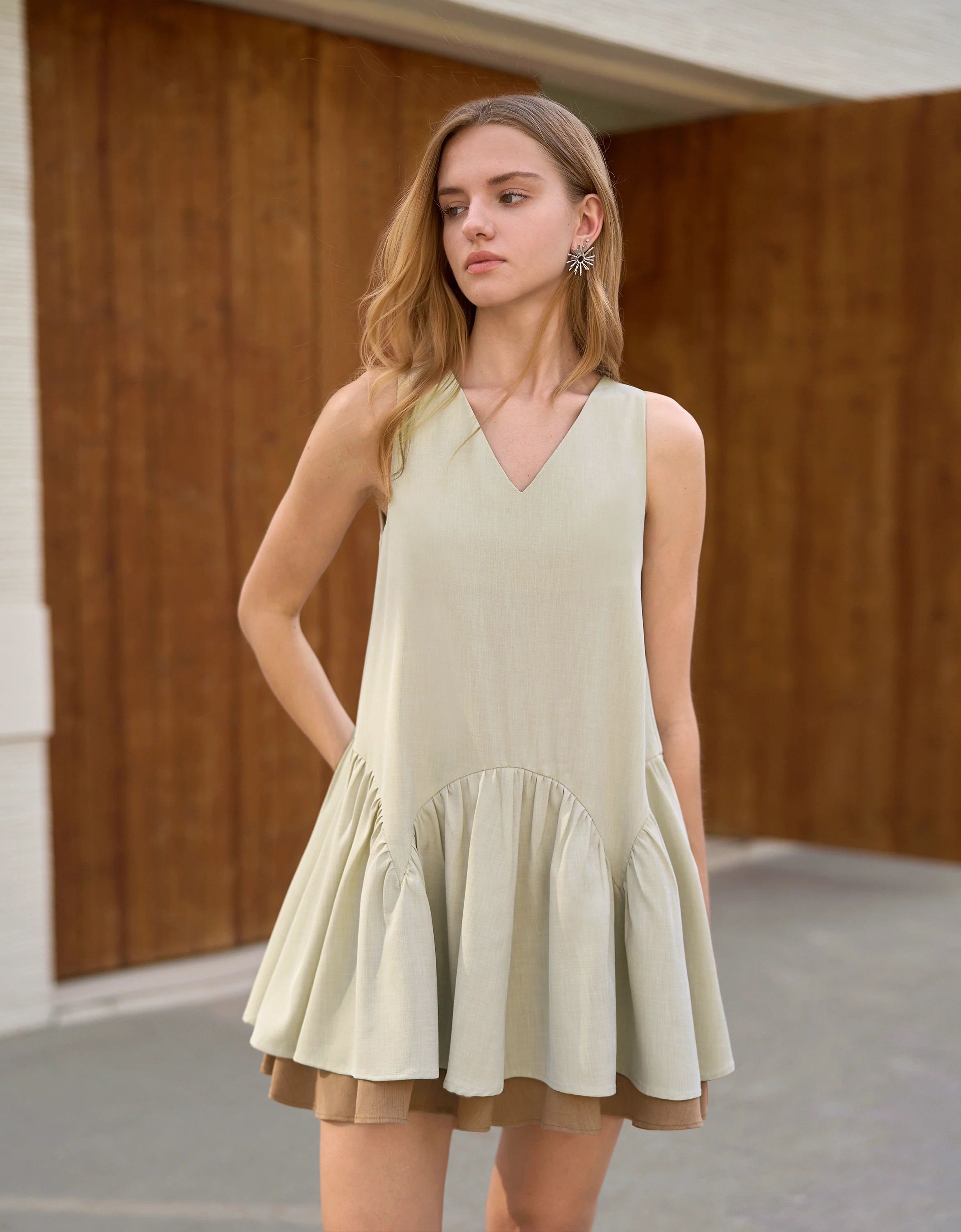Layered Hem Sleeveless V-neck Dress - Image 2