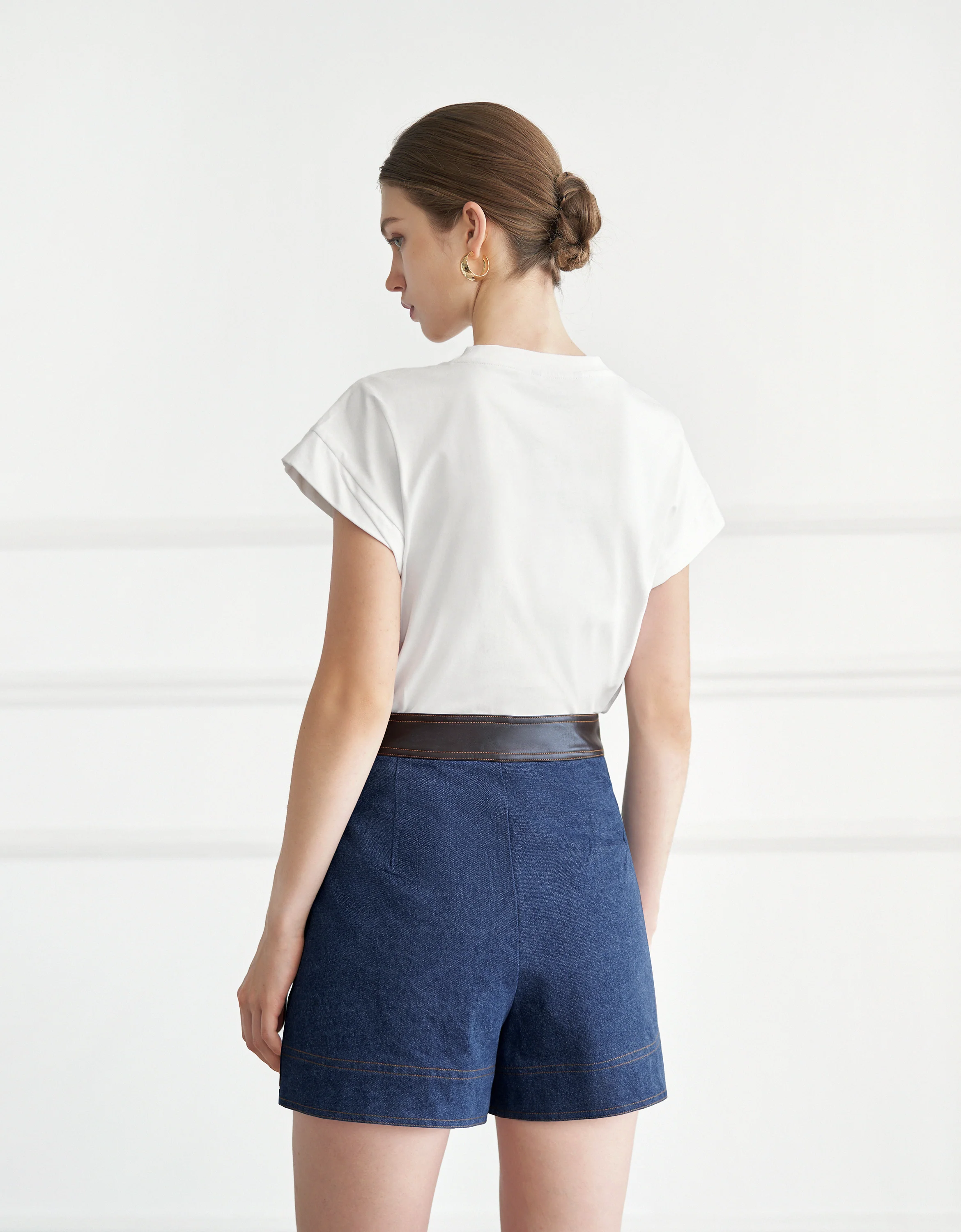 Leather Detail Denim Shorts - Image 3