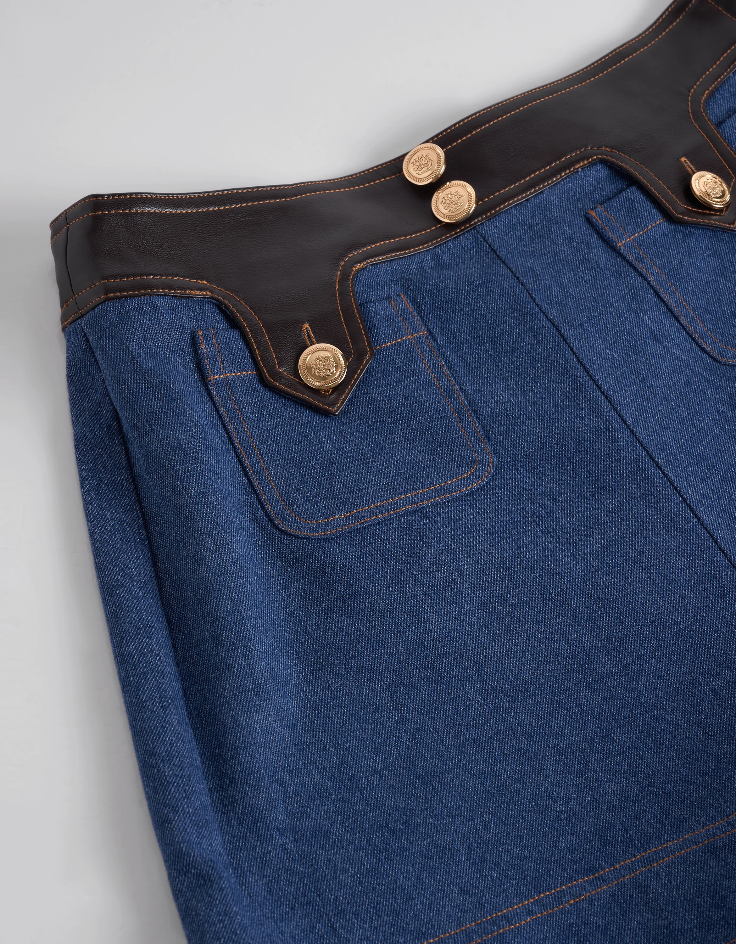 Leather Detail Denim Shorts - Image 6