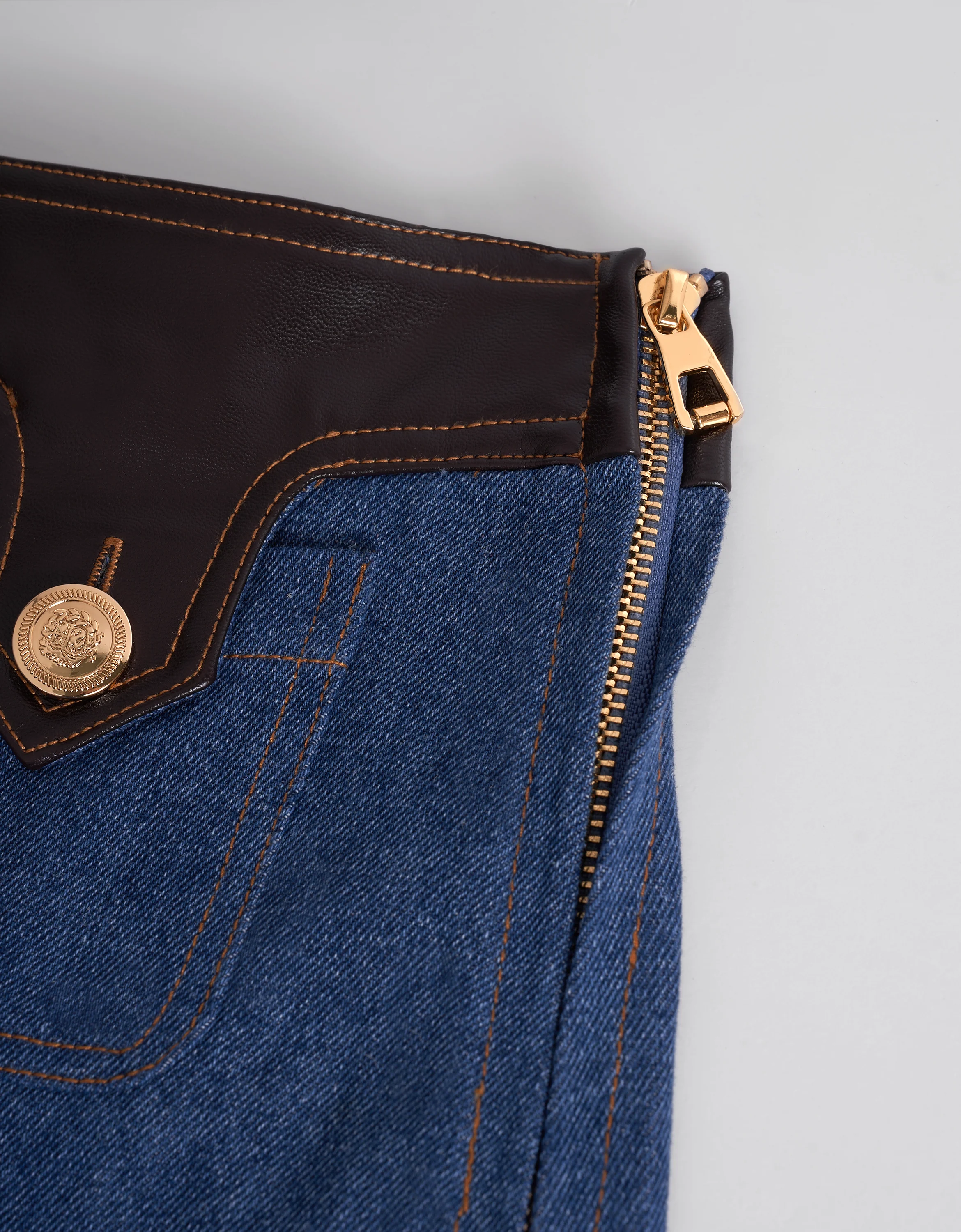 Leather Detail Denim Shorts - Image 7