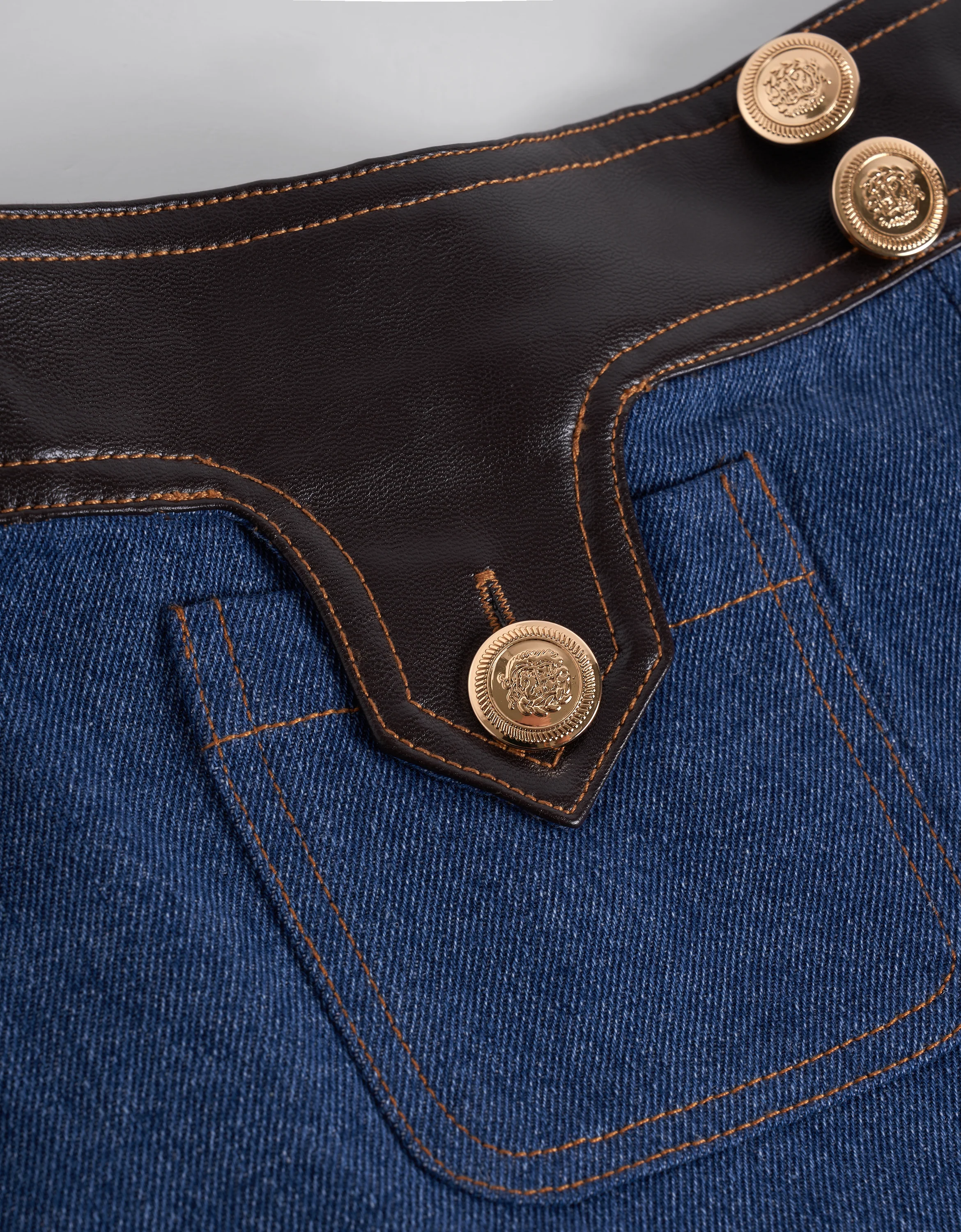 Leather Detail Denim Shorts - Image 8