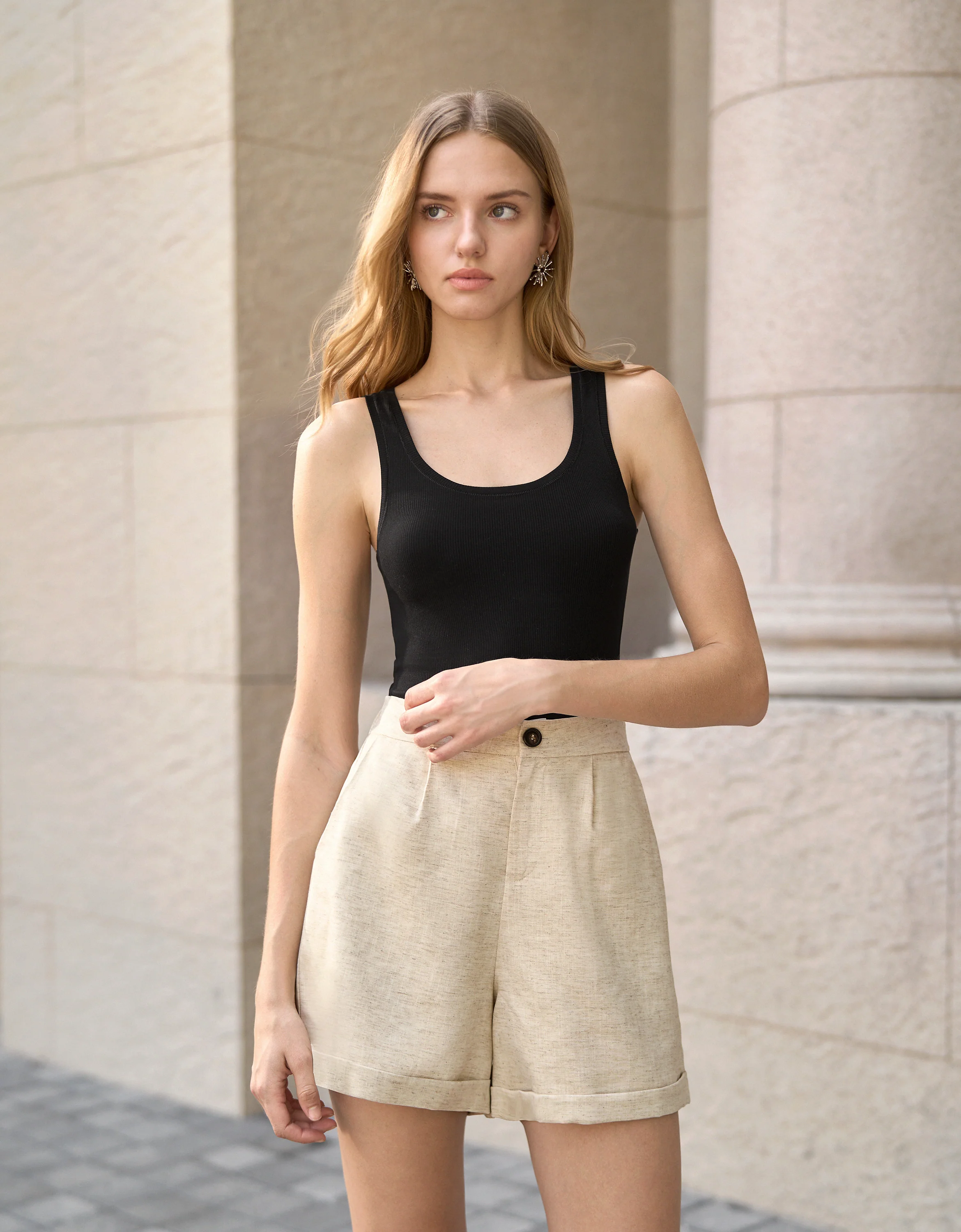 Linen-blend Rolled Hem Shorts - Image 3